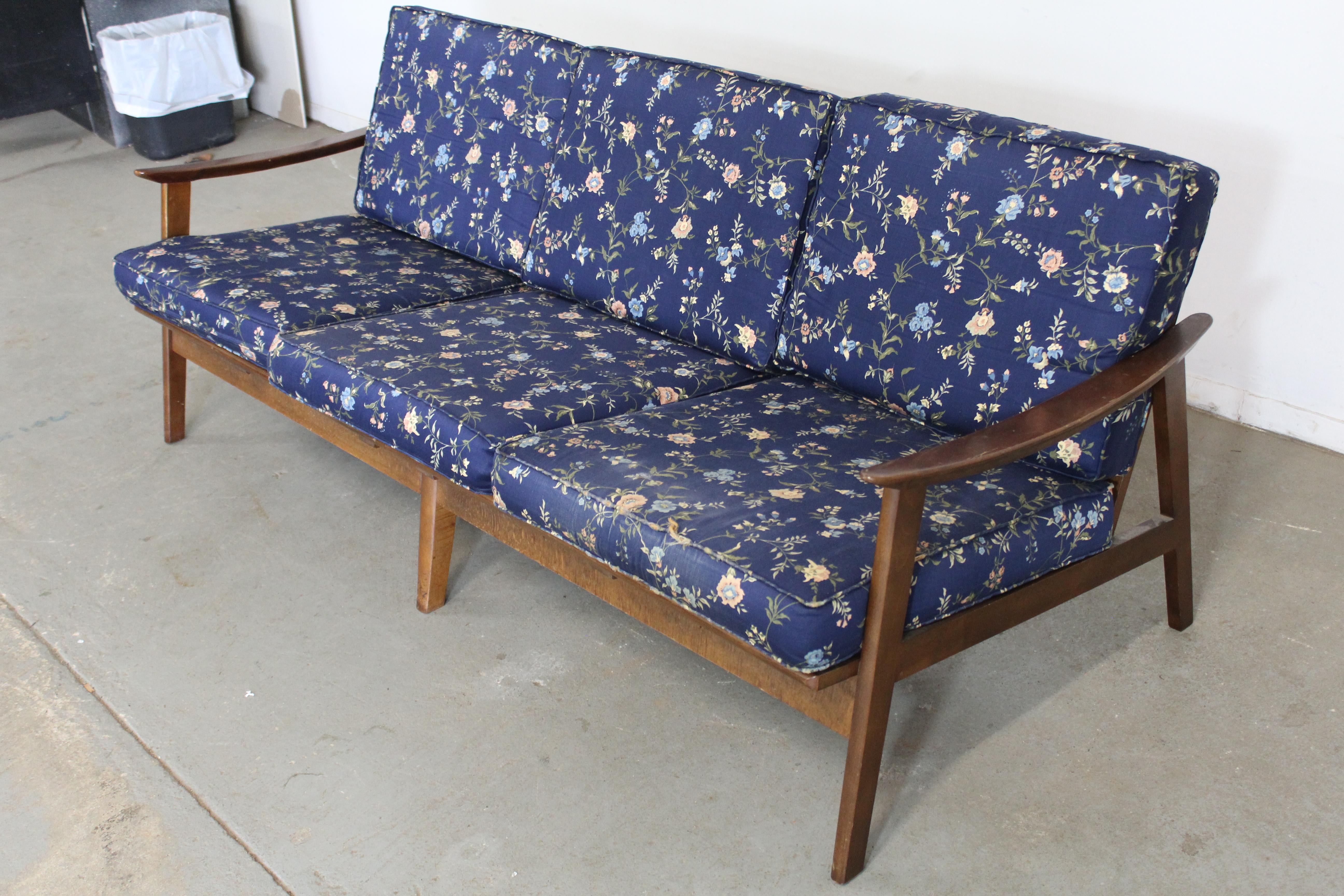 Mid-Century Modern 3 Cushion Open Arm Walnut Sofa In Good Condition For Sale In Wilmington, DE