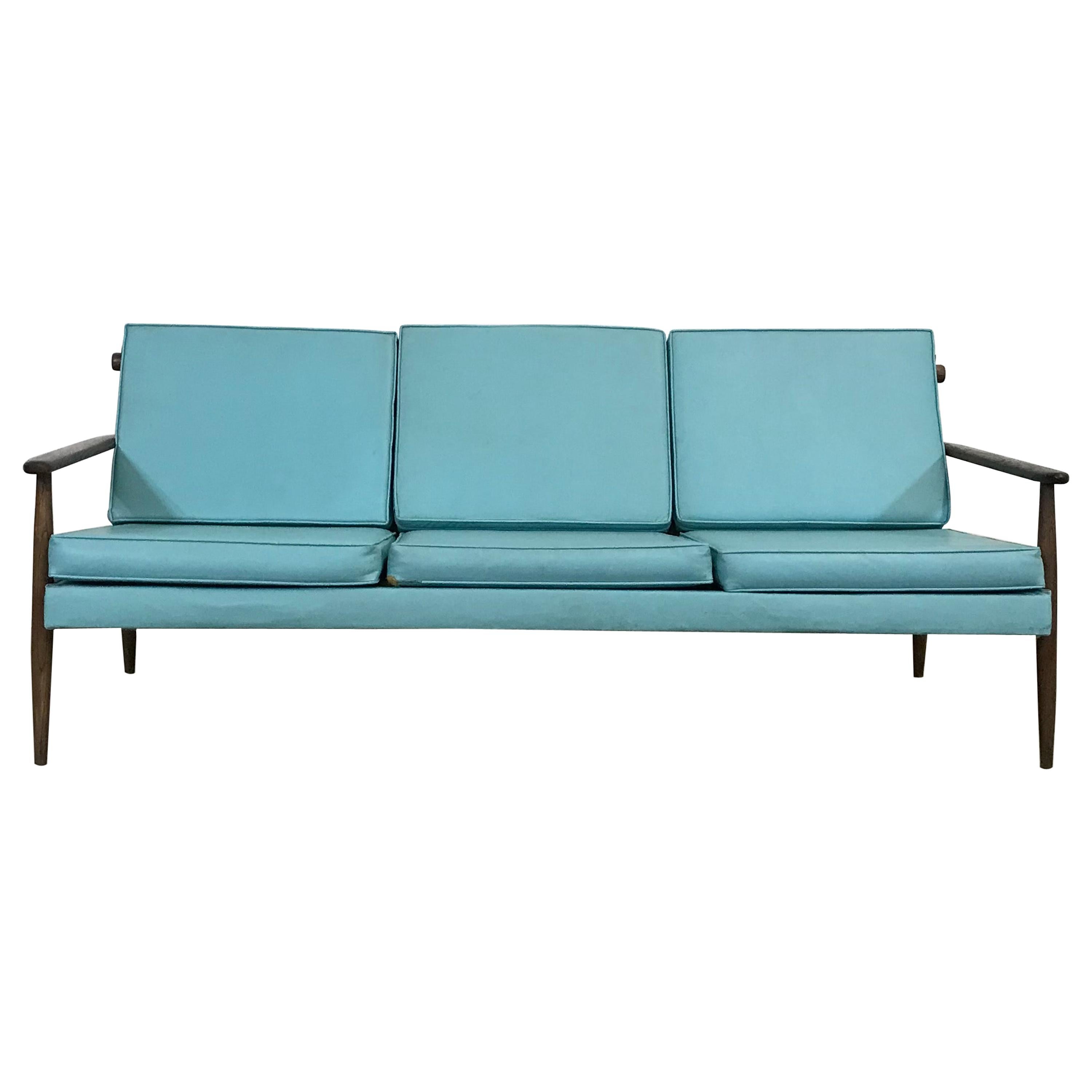 Mid-Century Modern 3 Cushion Vikko Open Arm Walnut  Sofa