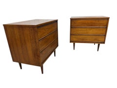 Mid-Century Modern 3-Drawer Walnut Bachelor Chests - Set of 2 - Refinished!