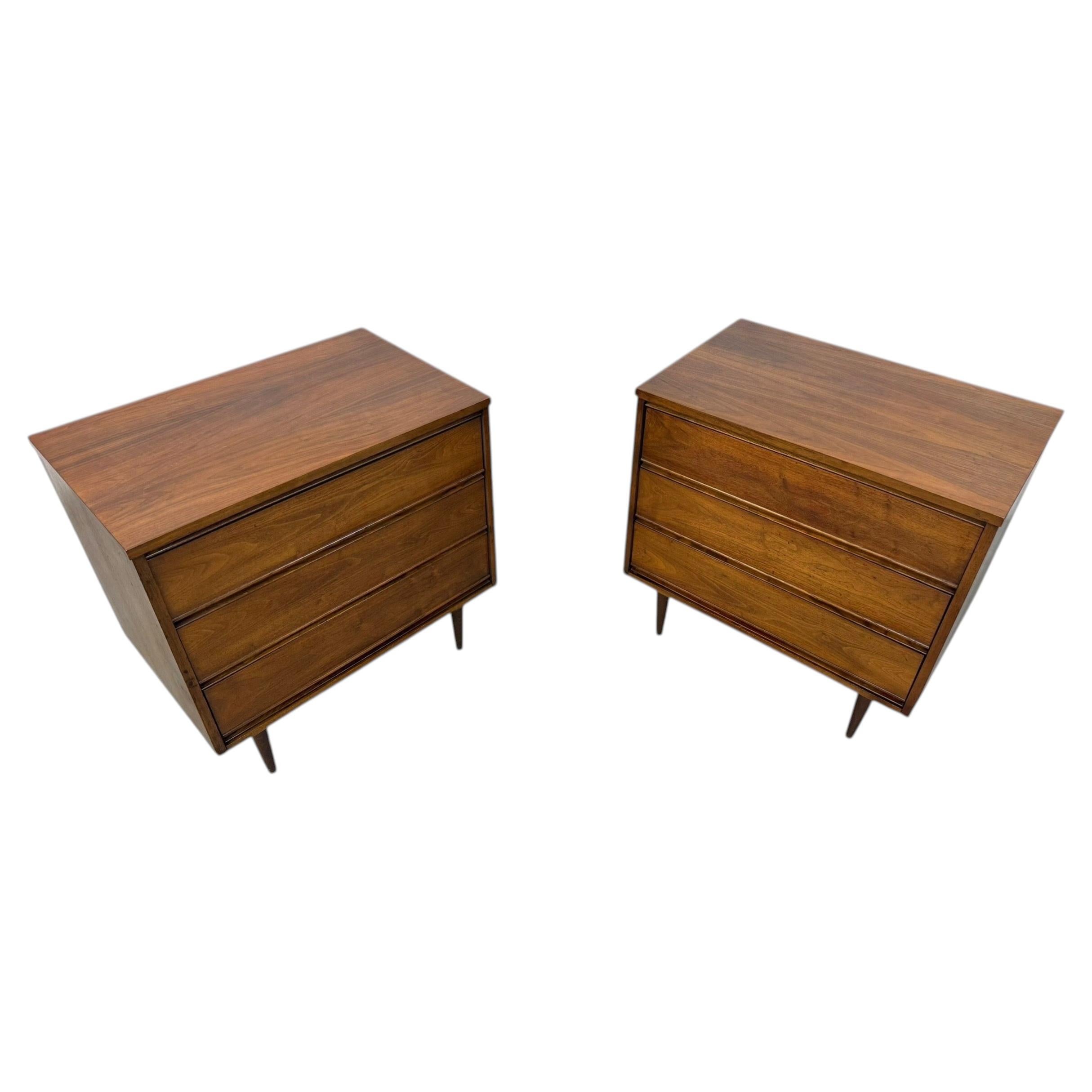 Mid-Century Modern 3-Drawer Walnut Bachelor Chests - Set of 2 - Refinished!