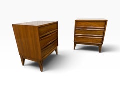 Mid-Century Modern 3-Drawer Walnut Nightstands - Set of 2