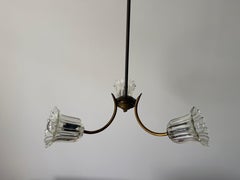Mid-Century Modern 3-Glass Head and Brass Frame Ceiling Lamp, 1950s, Italy