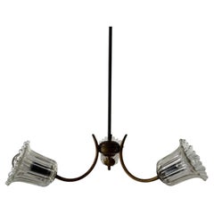 Mid-Century Modern 3-Glass Head and Brass Frame Ceiling Lamp, 1950s, Italy
