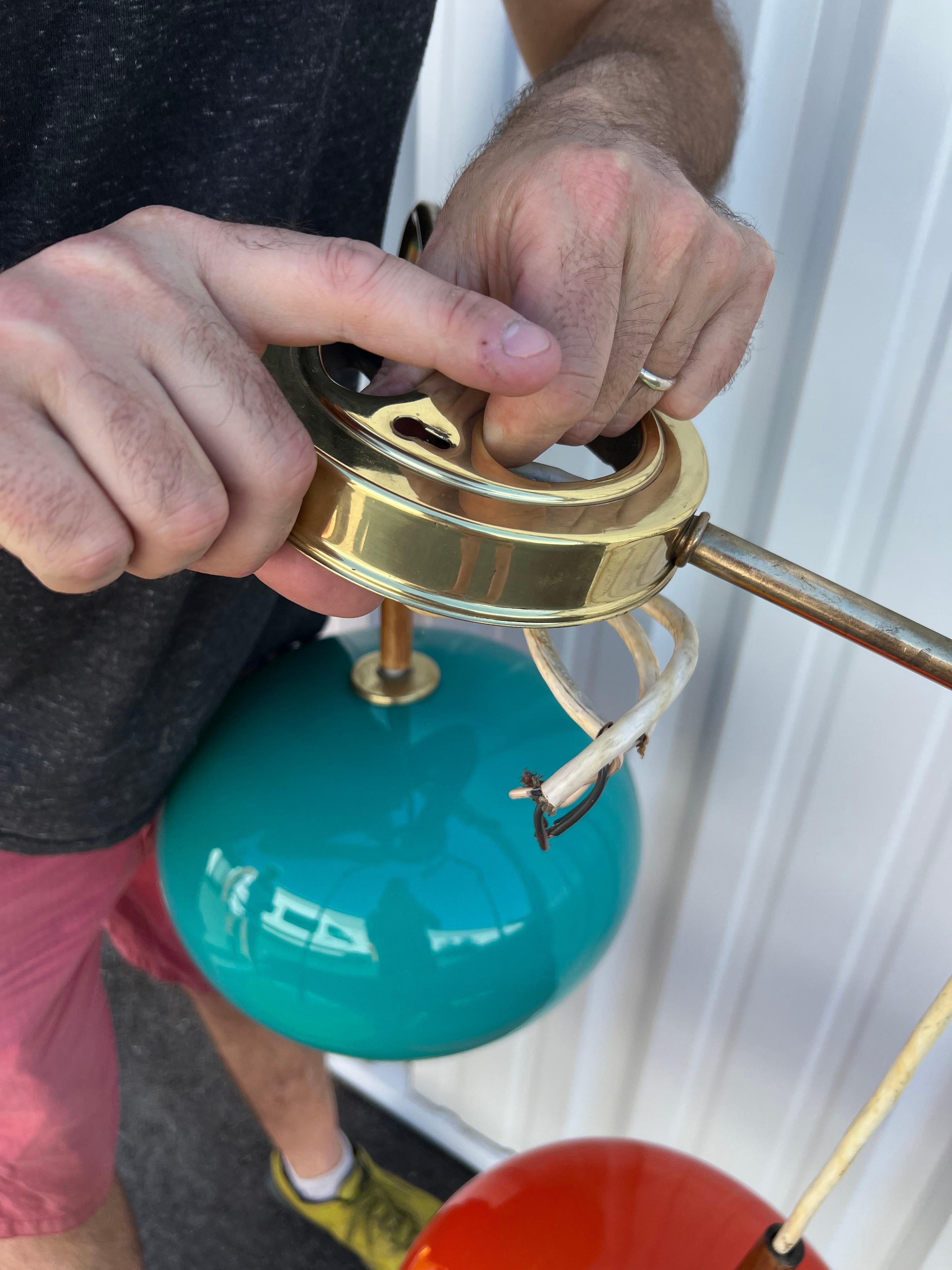 Mid-Century Modern 3 Globe Pendant Hanging Light by Prescolite In Good Condition In Asheville, NC