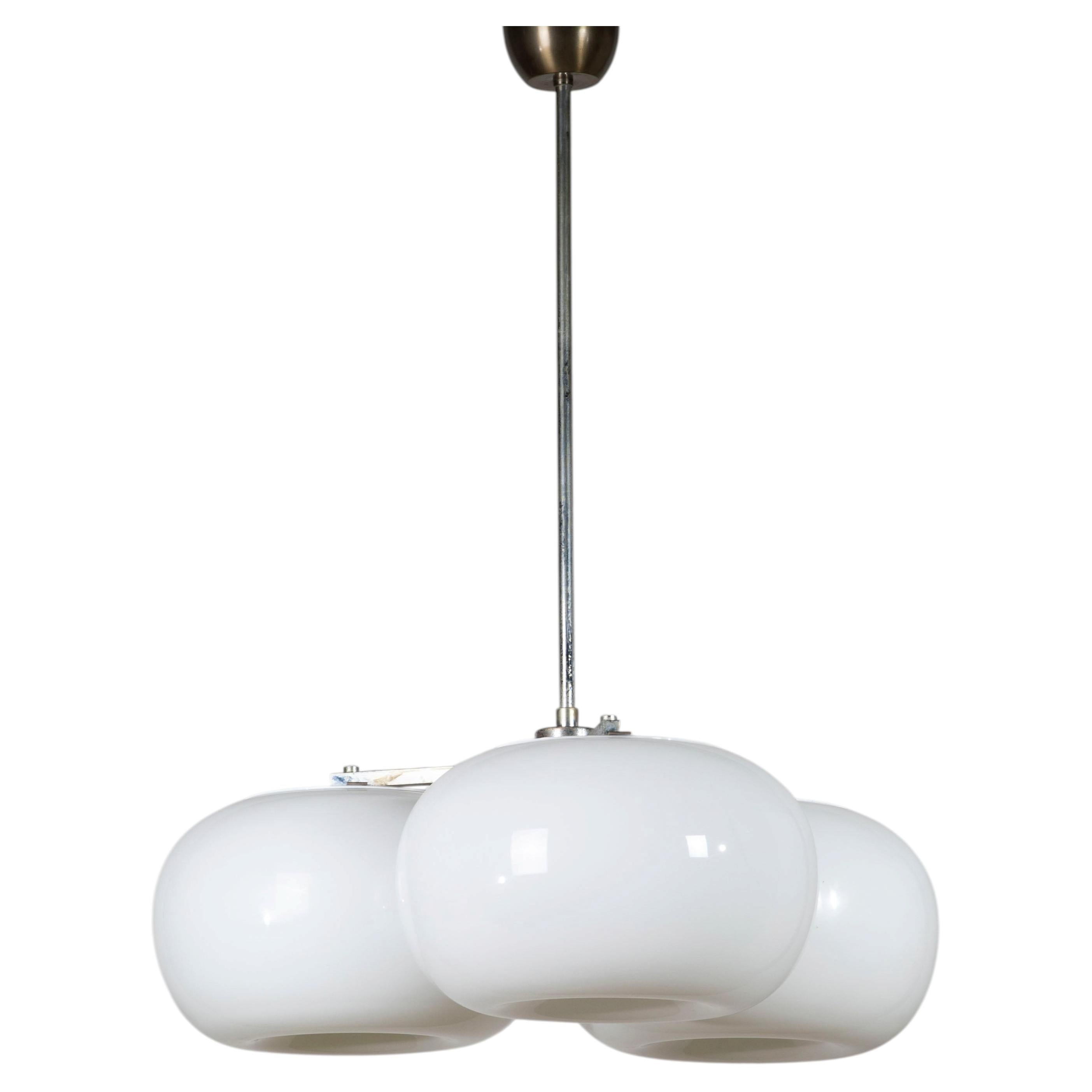 Mid-Century Modern 3-Light Opaline Glass Chandelier, Italy, 1970s