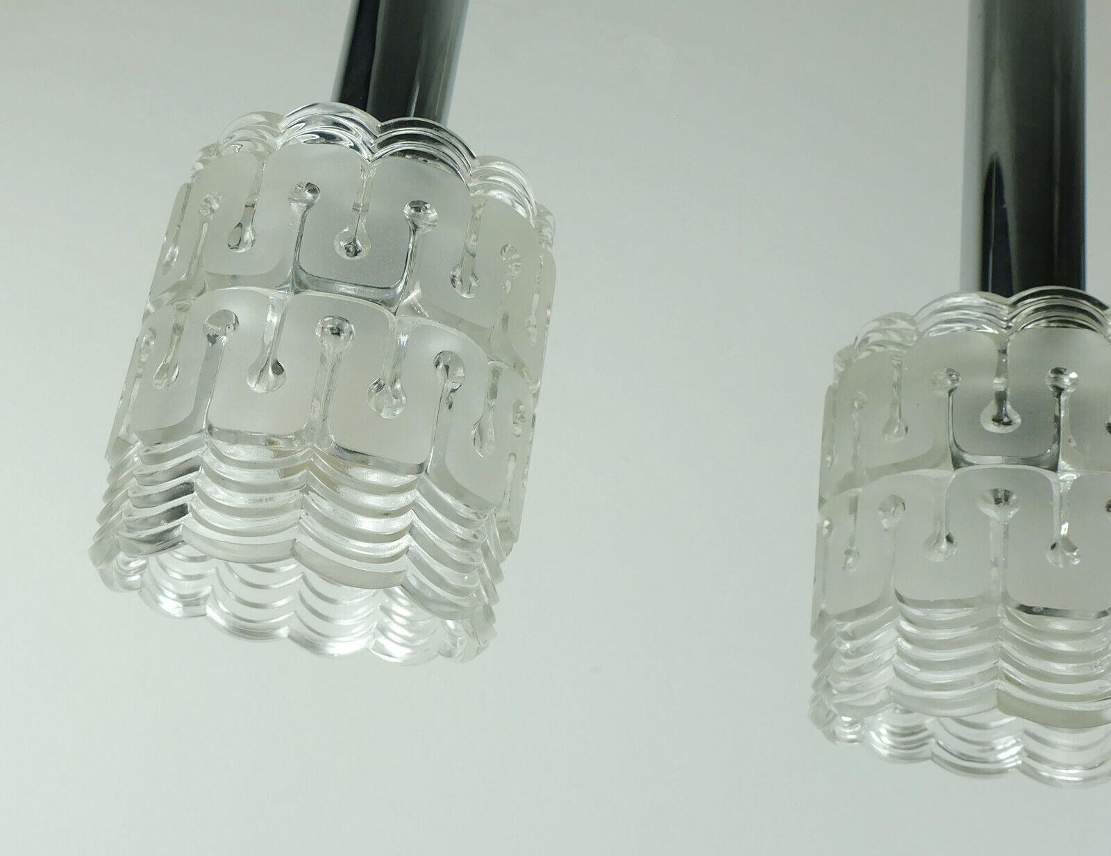 German Mid-Century Modern 3-Light Pendant Lamp Glass and Chrome Hillebrand For Sale