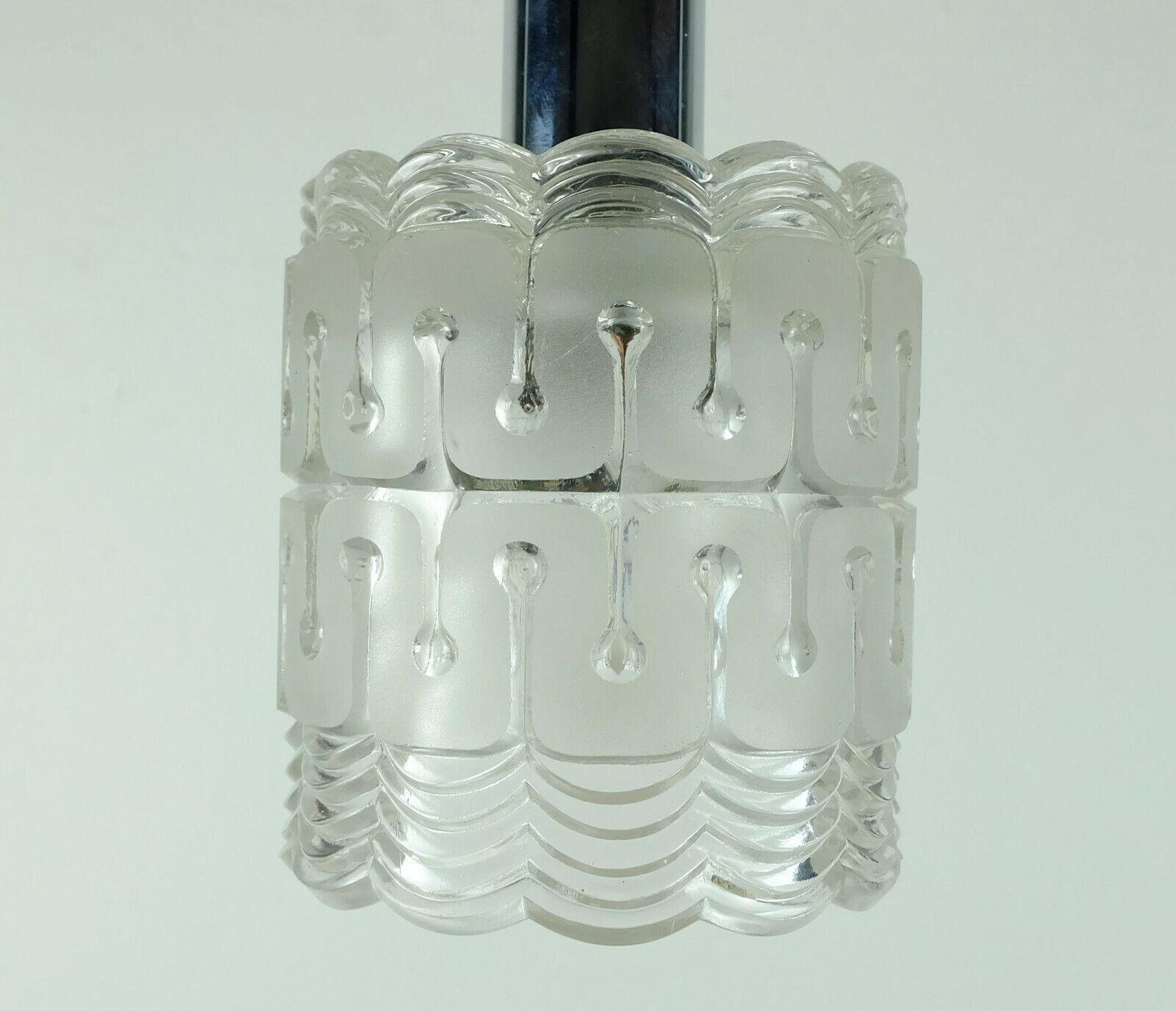 Mid-20th Century Mid-Century Modern 3-Light Pendant Lamp Glass and Chrome Hillebrand For Sale