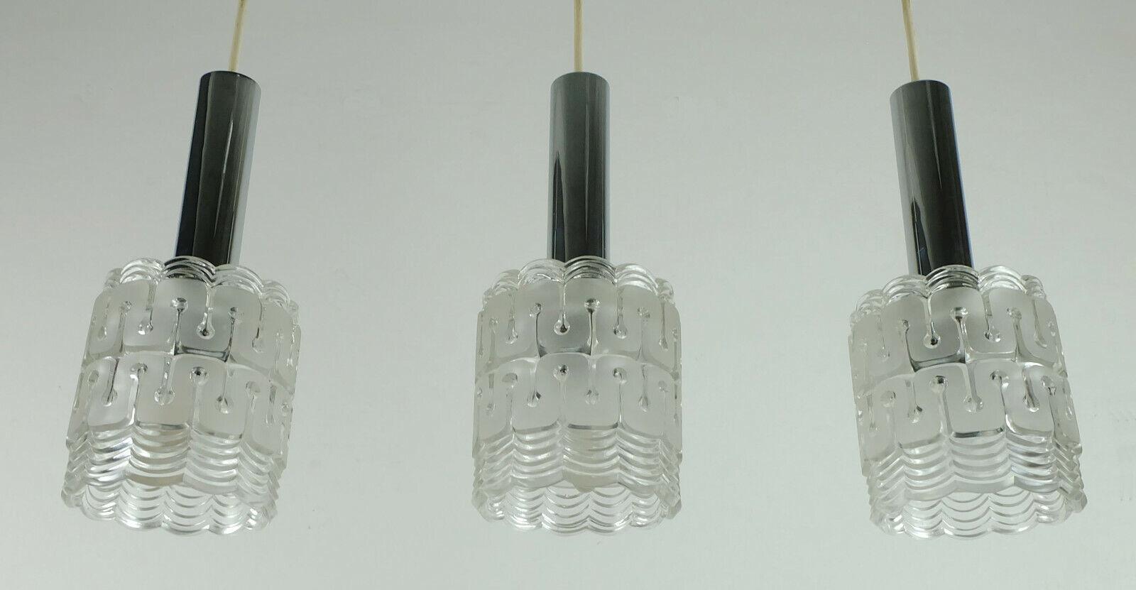 Mid-Century Modern 3-Light Pendant Lamp Glass and Chrome Hillebrand For Sale 2