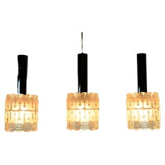 Vintage Mid-Century Modern 3-Light Pendant Lamp Glass and Chrome Hillebrand