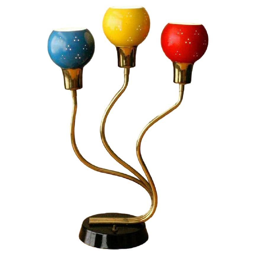 Lampe de table à 3 lumières mi-siècle moderne par Laurel Triennale Italian Design 1950 en vente