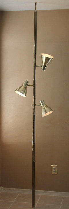 Mid Century Modern 3 Light Tension Pole Lamp 50s 60s Stiffel Era Brass
