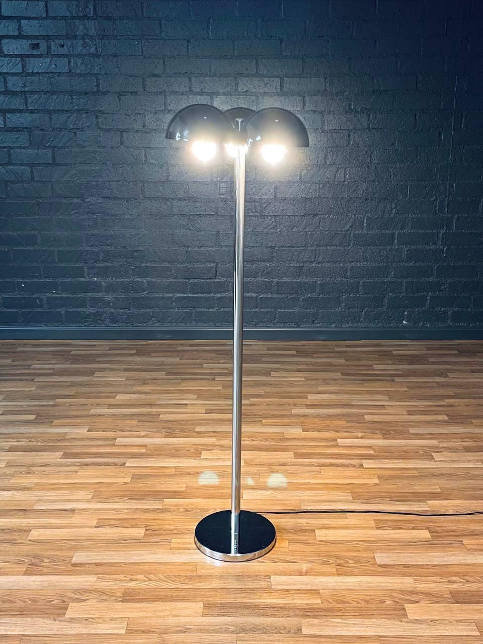 American Mid-Century Modern 3-Orb Dome Chrome Floor Lamp For Sale