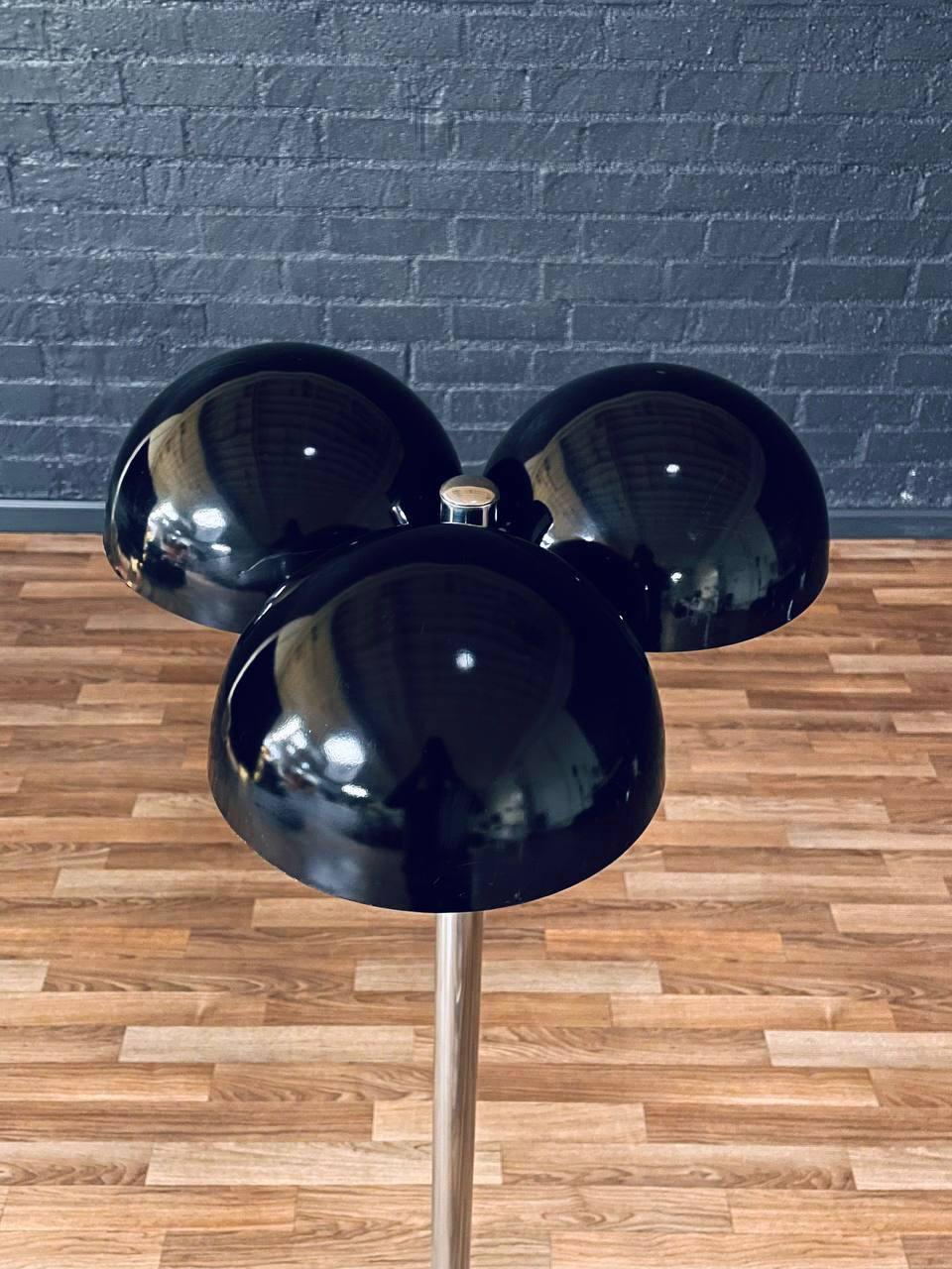 Enamel Mid-Century Modern 3-Orb Dome Chrome Floor Lamp For Sale
