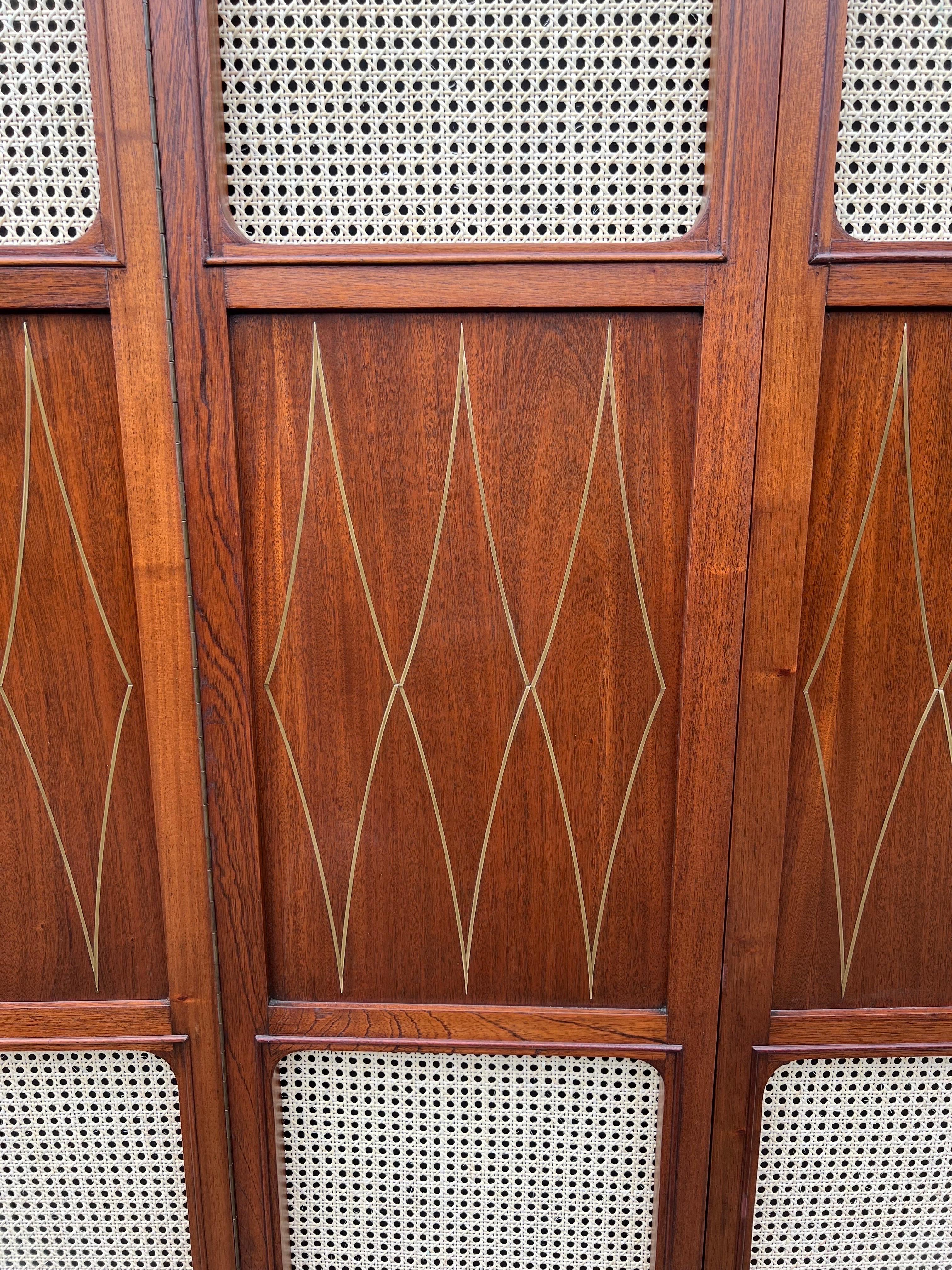 Cane Mid-Century Modern 3 Panel Folding Screen or Room Divider For Sale
