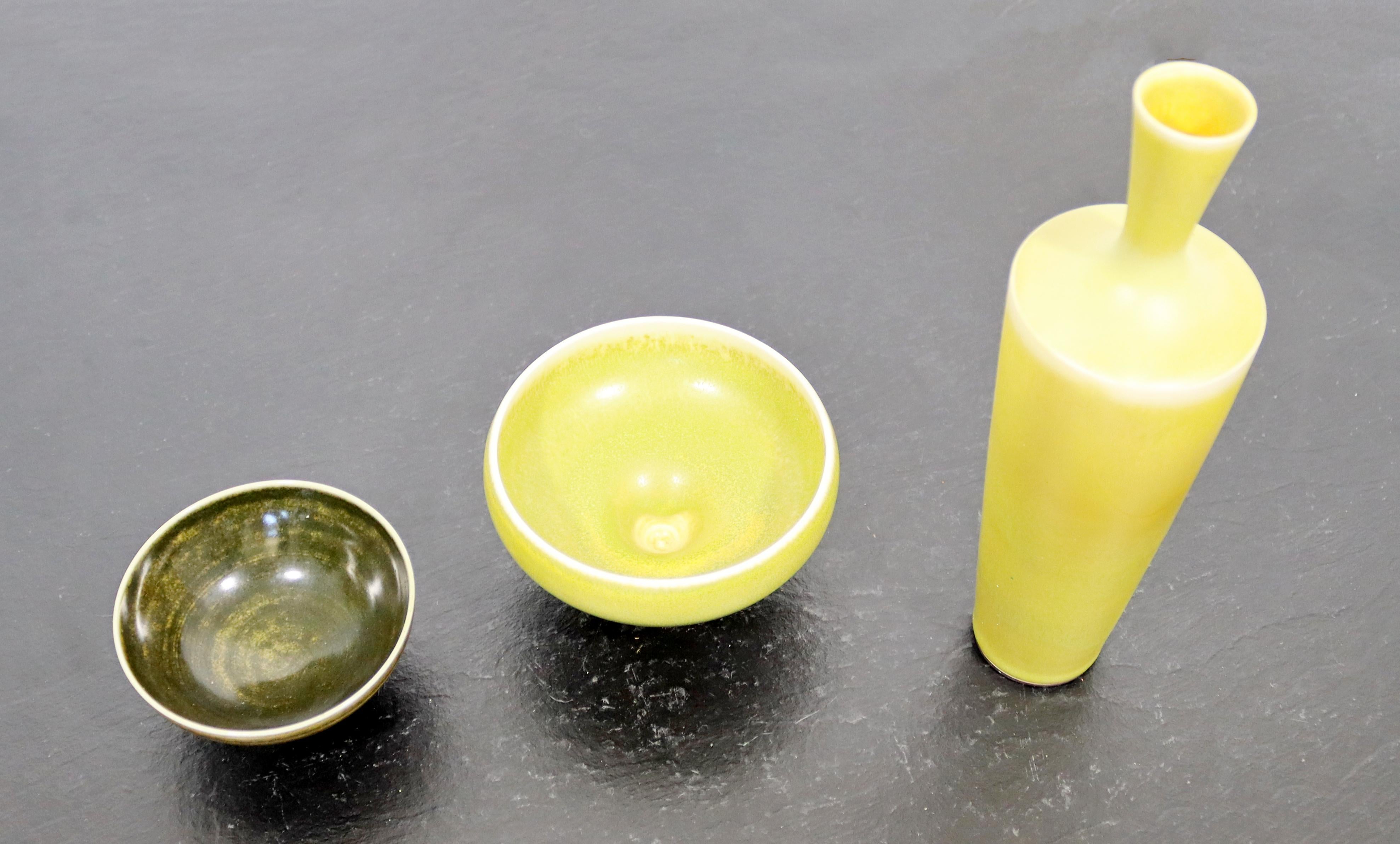 Mid-Century Modern Mid Century Modern 3 Pc Ceramic Set Signed Berndt Friberg Yellow Hare Glaze 60s