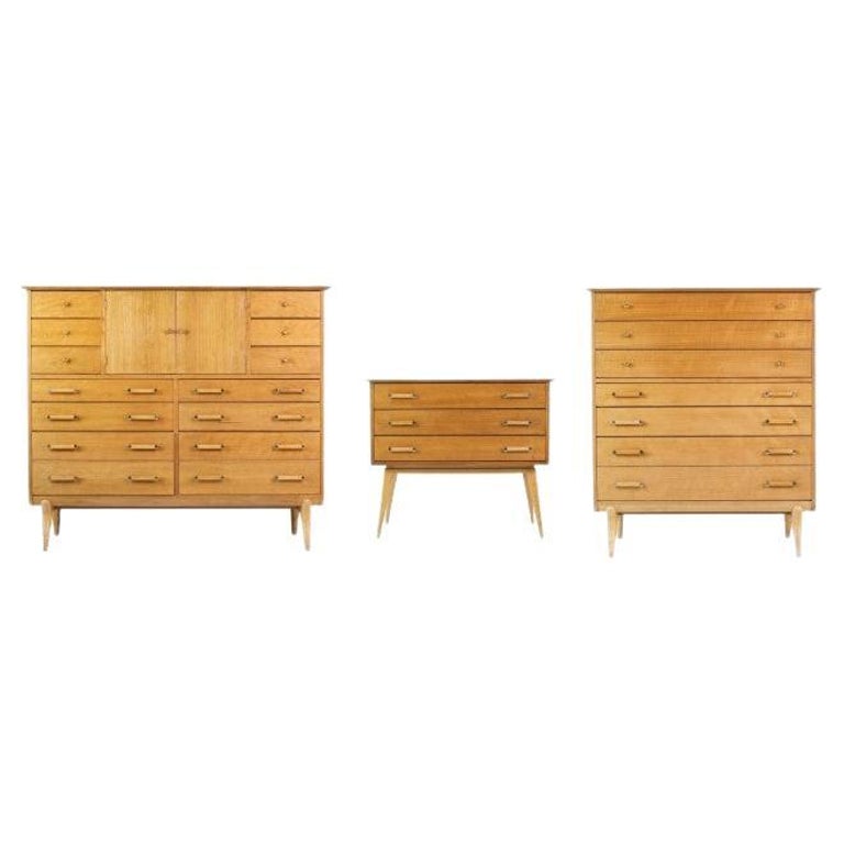 Mid-Century Modern 3 Pc, Cherry Wood Bedroom Set Designed by Renzo Rutili For Sale