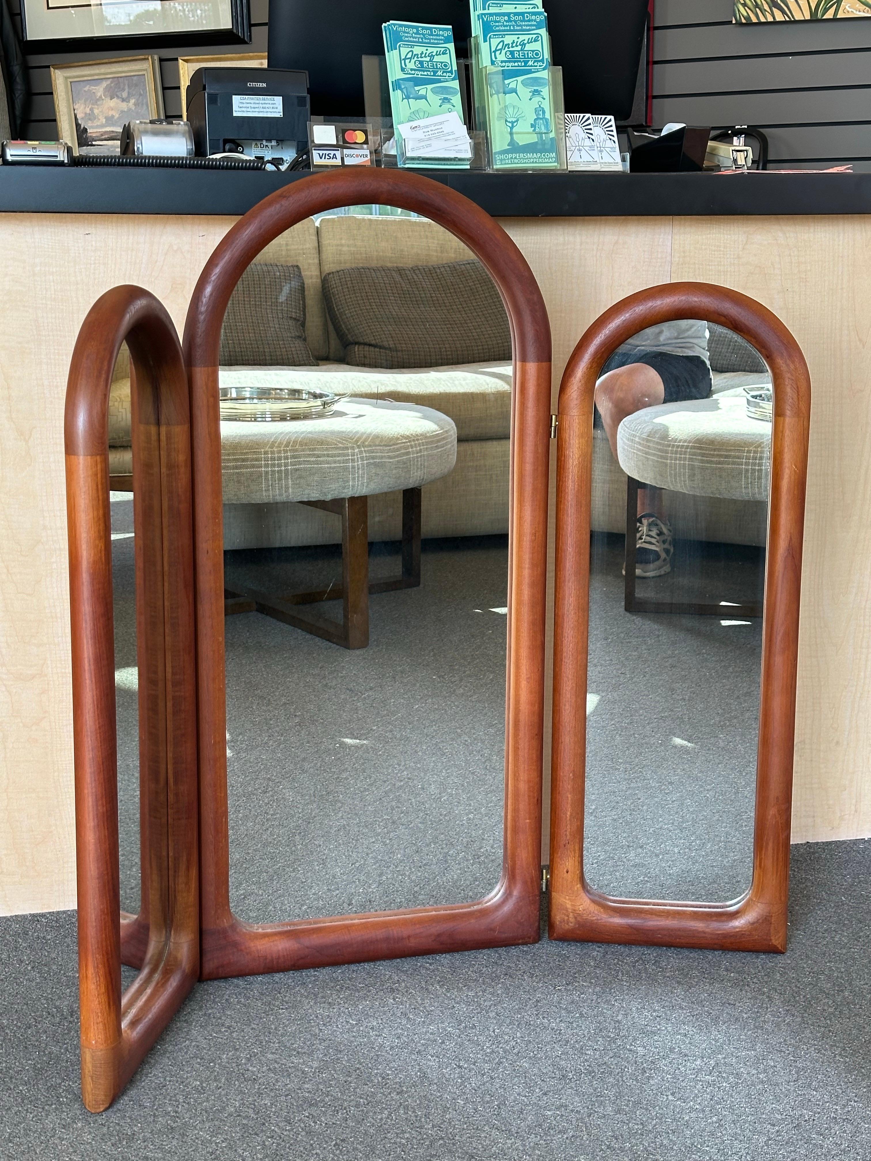 Mid-Century Modern 3 Piece Movable Teak Wall Mirror from Schionning & Elgaard. Very nice, large midcentury teak mirror with movable side panels from Schionning & Elgaard of Denmark, circa 1970s. Excellent quality and craftsmanship and measures