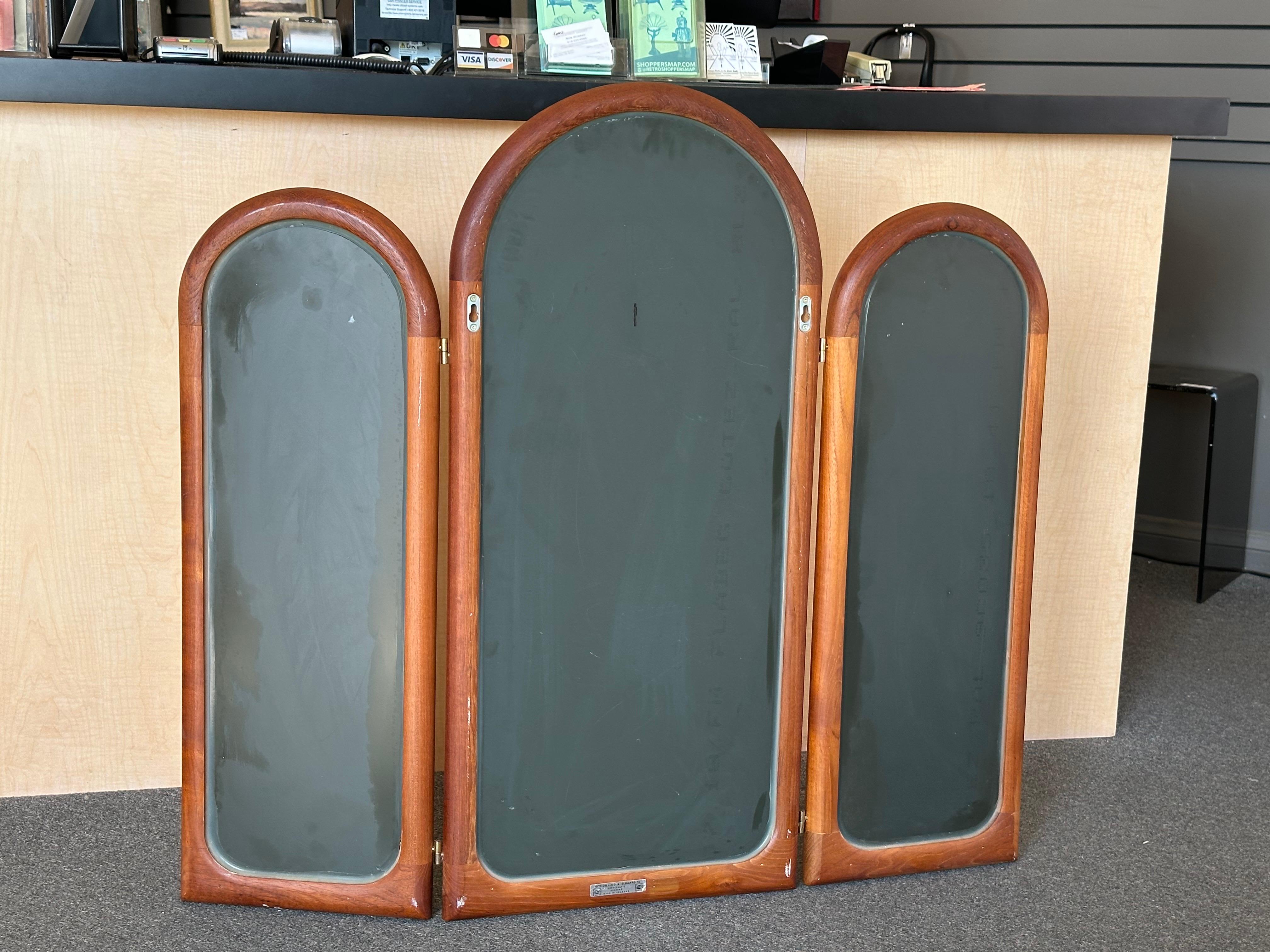Danish Mid-Century Modern 3 Piece Movable Teak Wall Mirror from Schionning & Elgaard For Sale