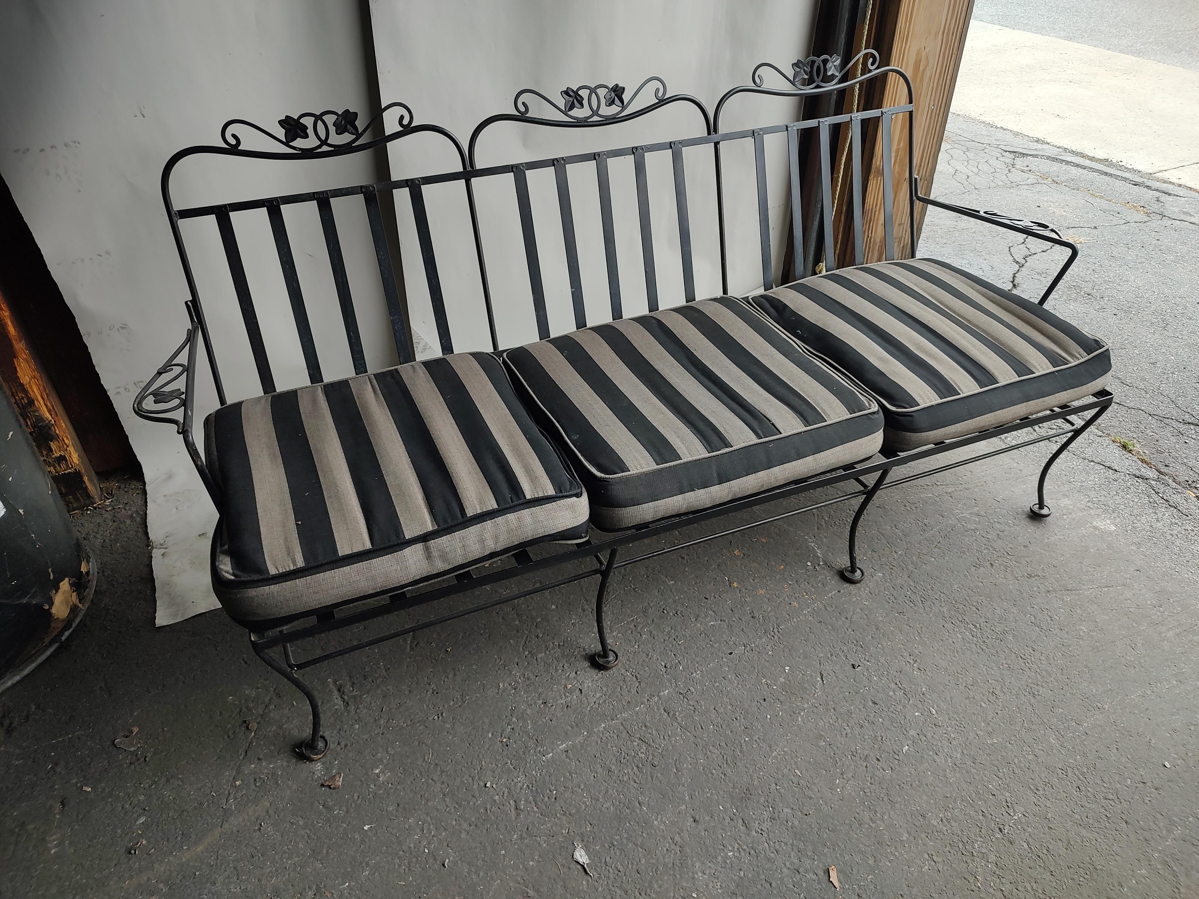 Mid-Century Modern 3 Seat Iron Sofa with Full Cushions by John Salterini C1960 2