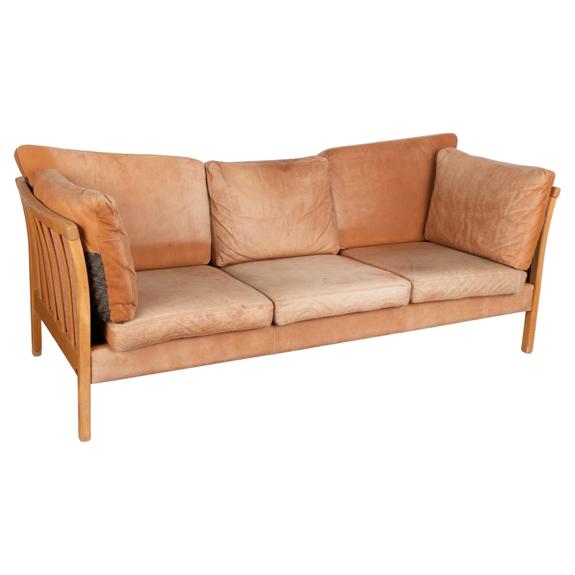 Mid-Century Modern 3 Seat Vintage Leather Sofa by Stouby of Denmark, circa 1970