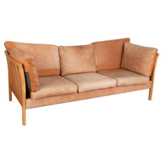 Mid-Century Modern 3 Seat Vintage Leather Sofa by Stouby of Denmark, circa 1970