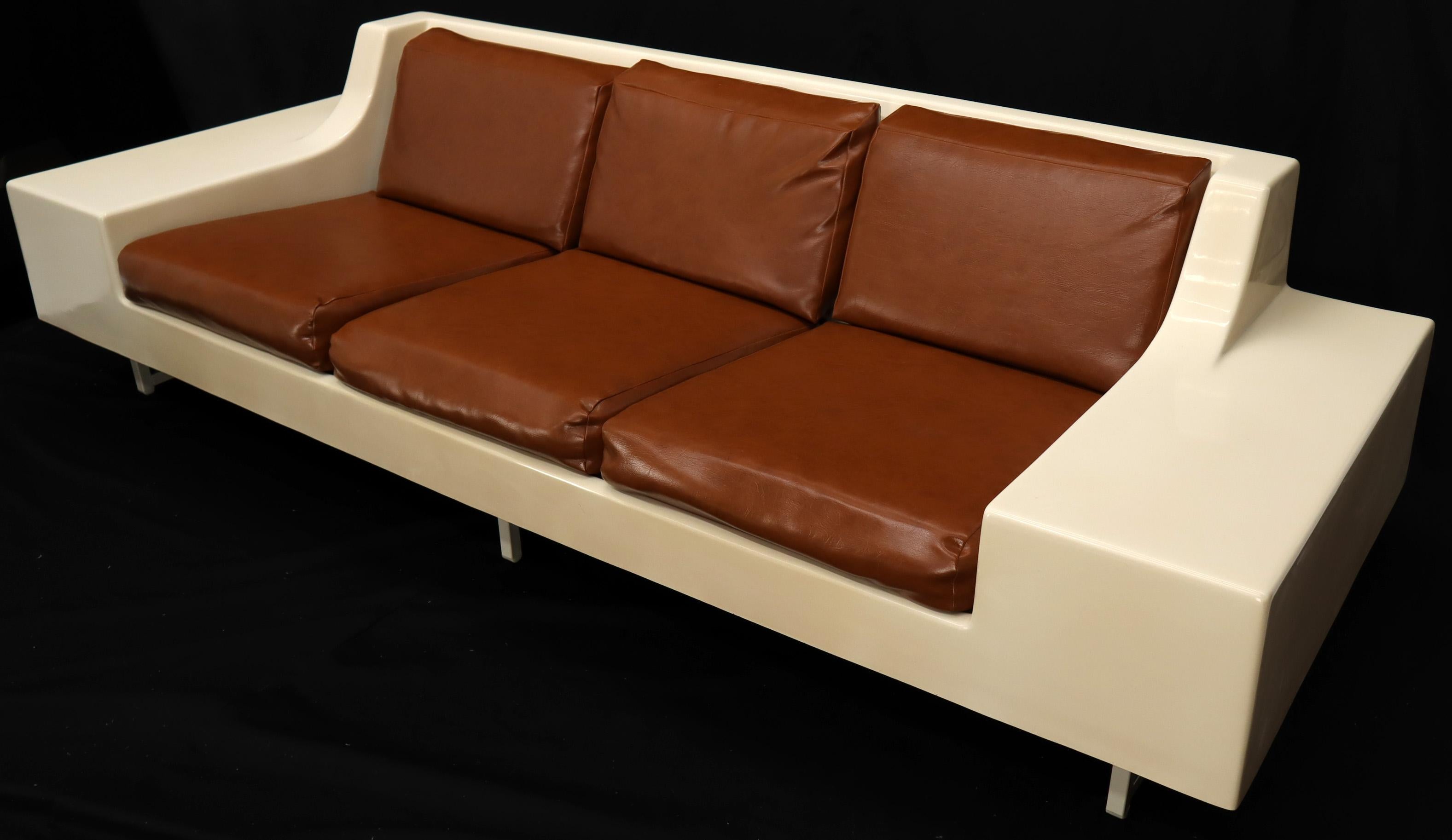 Mid-Century Modern 3-Seat Fiberglass Sofa with End Tables 3