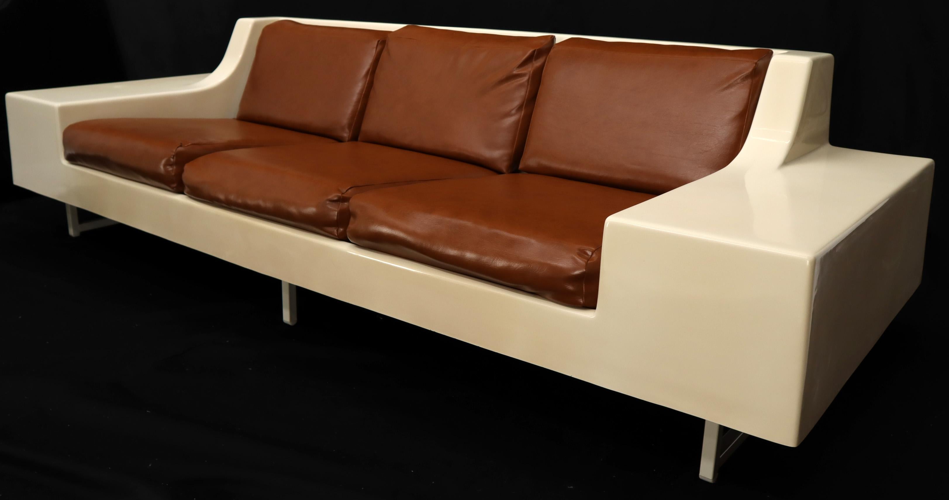 Mid-Century Modern 3-Seat Fiberglass Sofa with End Tables 4