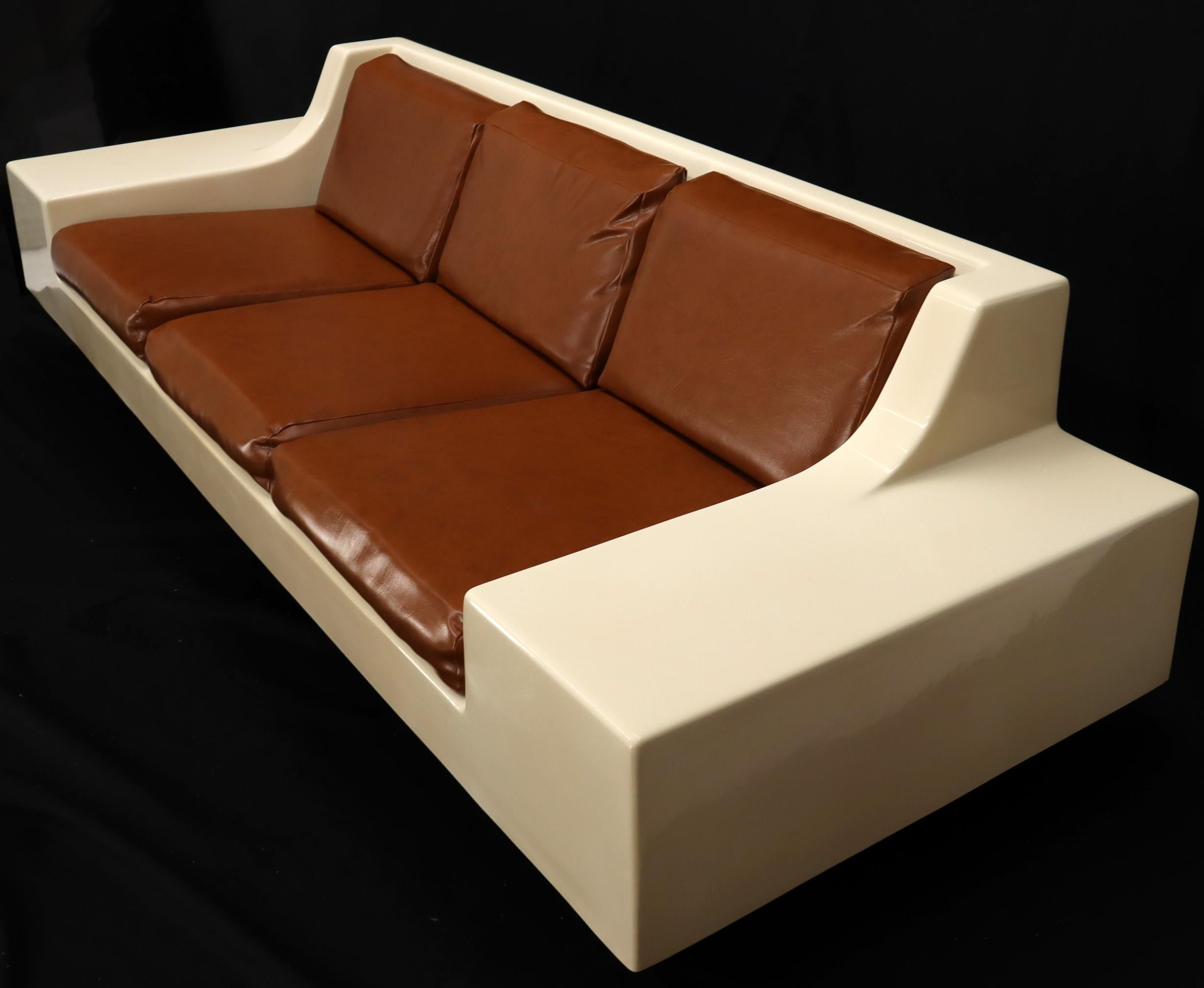 Mid-Century Modern 3-Seat Fiberglass Sofa with End Tables 5