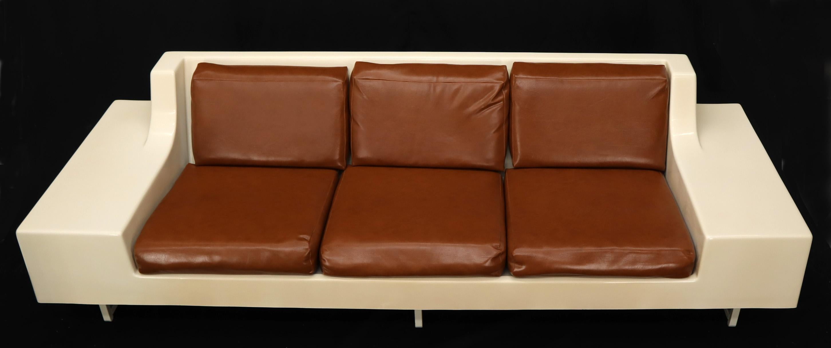 Mid-Century Modern 3-Seat Fiberglass Sofa with End Tables 2