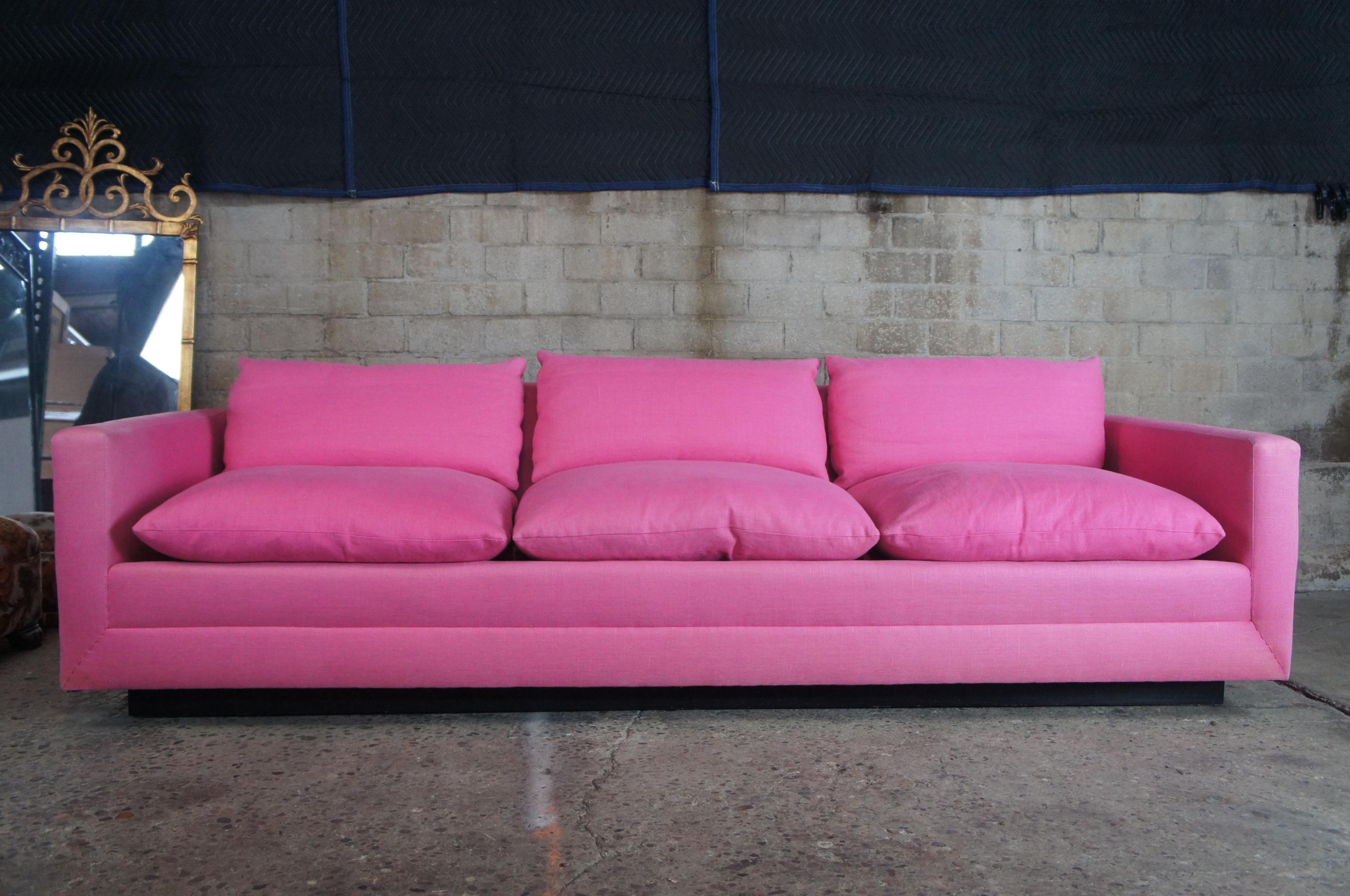 Mid-Century Modern 3 Seater Pink Floating Platform Sofa Couch Down Filled 3