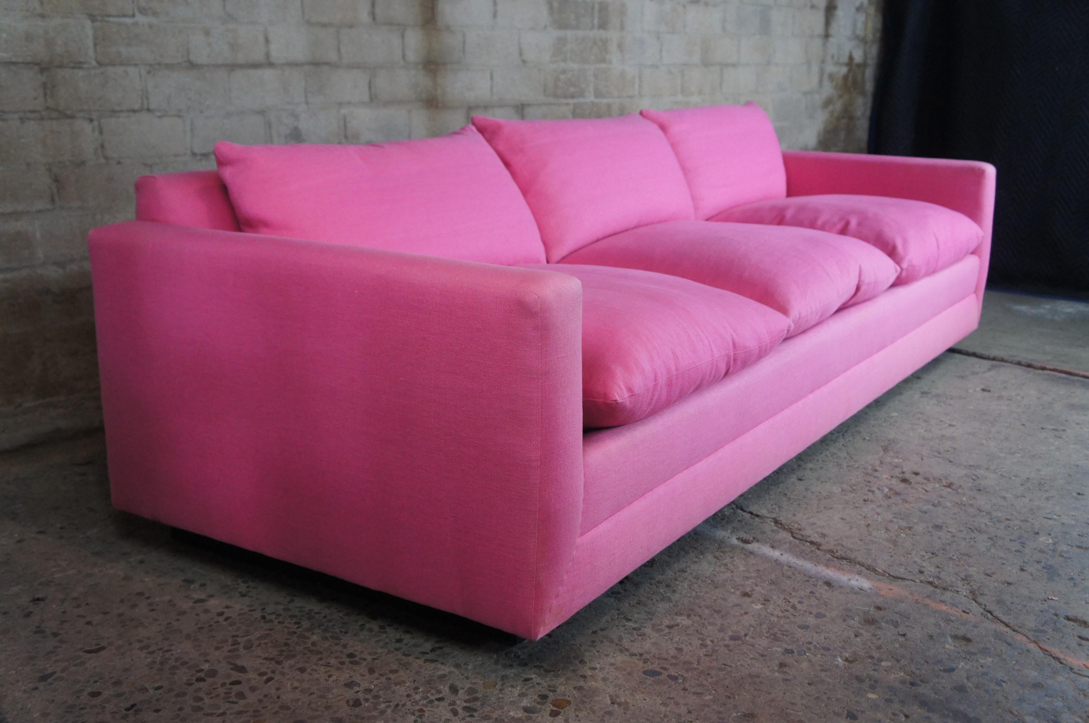 Mid-Century Modern 3 Seater Pink Floating Platform Sofa Couch Down Filled 4