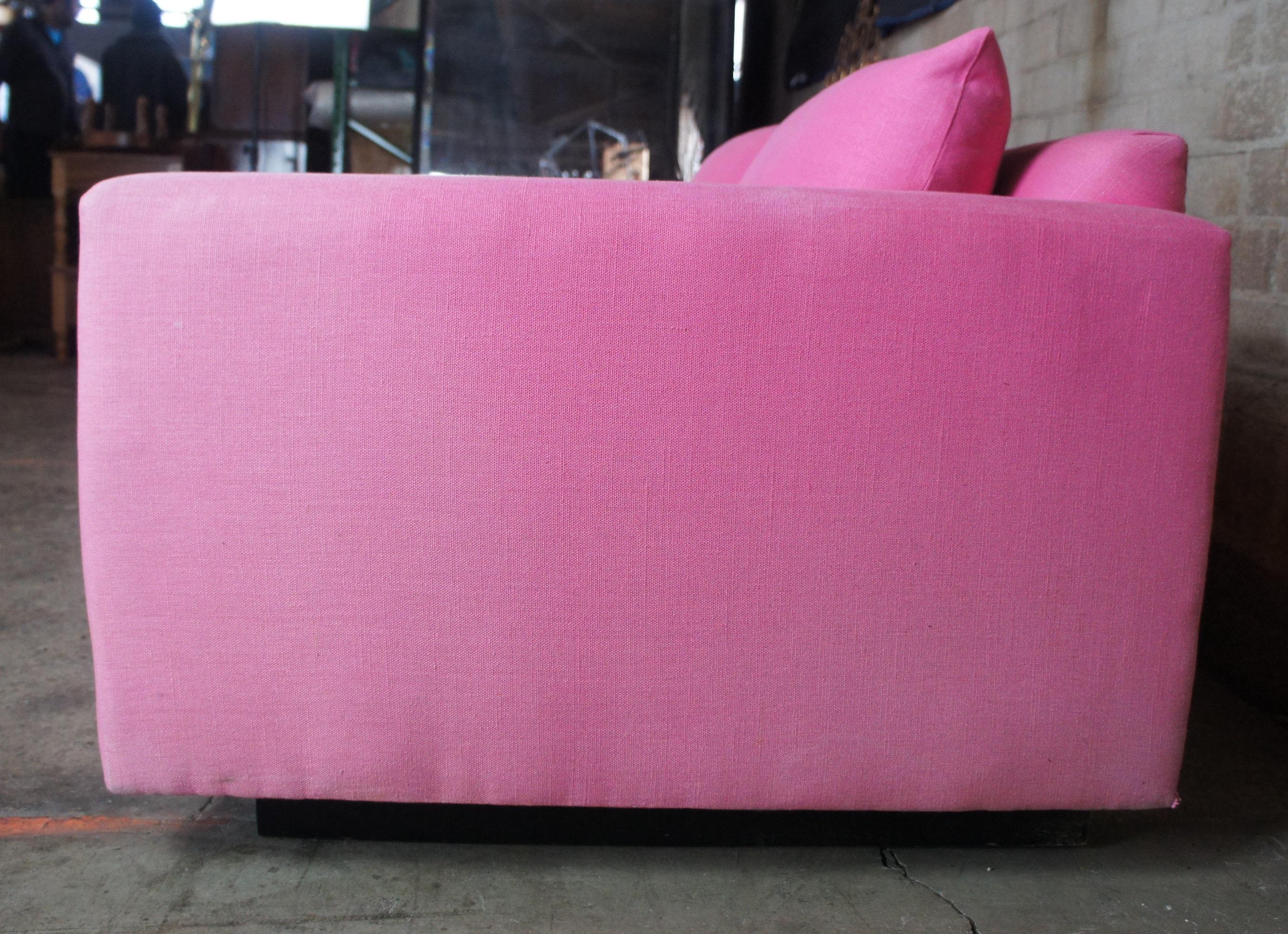 Mid-Century Modern 3 Seater Pink Floating Platform Sofa Couch Down Filled In Good Condition In Dayton, OH