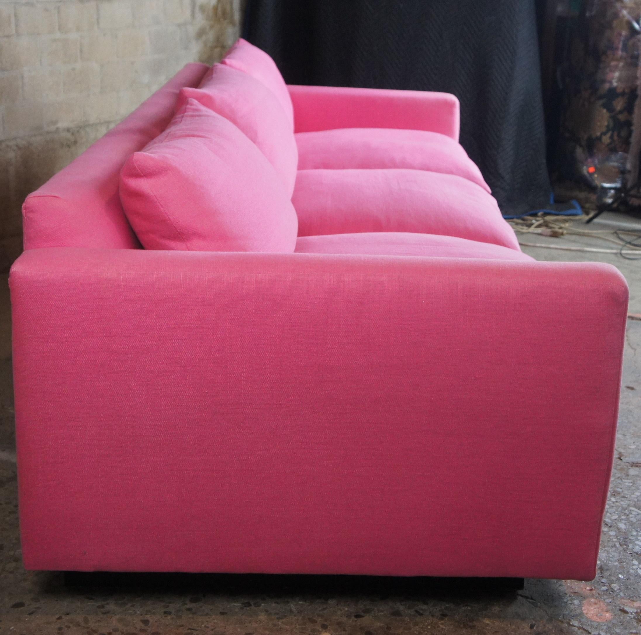 Mid-20th Century Mid-Century Modern 3 Seater Pink Floating Platform Sofa Couch Down Filled