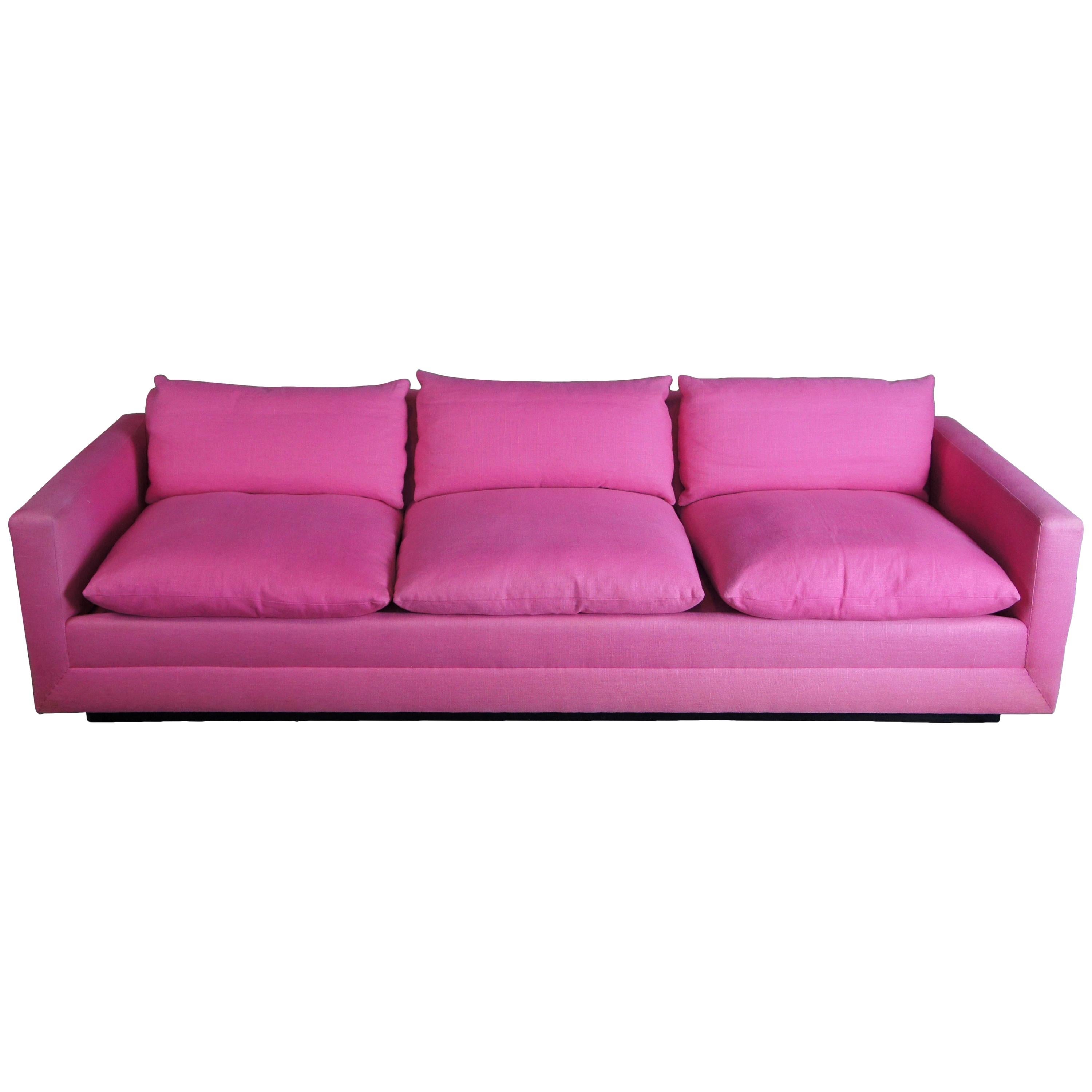 Mid-Century Modern 3 Seater Pink Floating Platform Sofa Couch Down Filled
