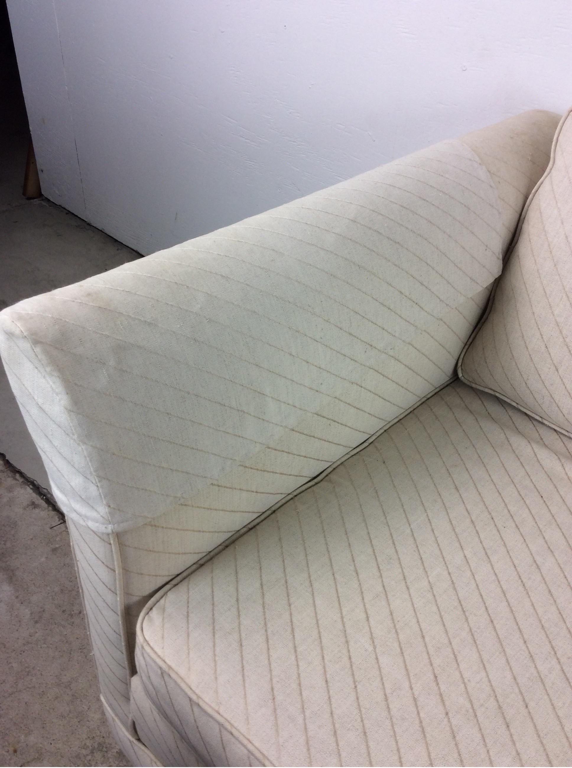 Mid-Century Modern 3 Seater Sofa on Brass Castors In Good Condition For Sale In Freehold, NJ
