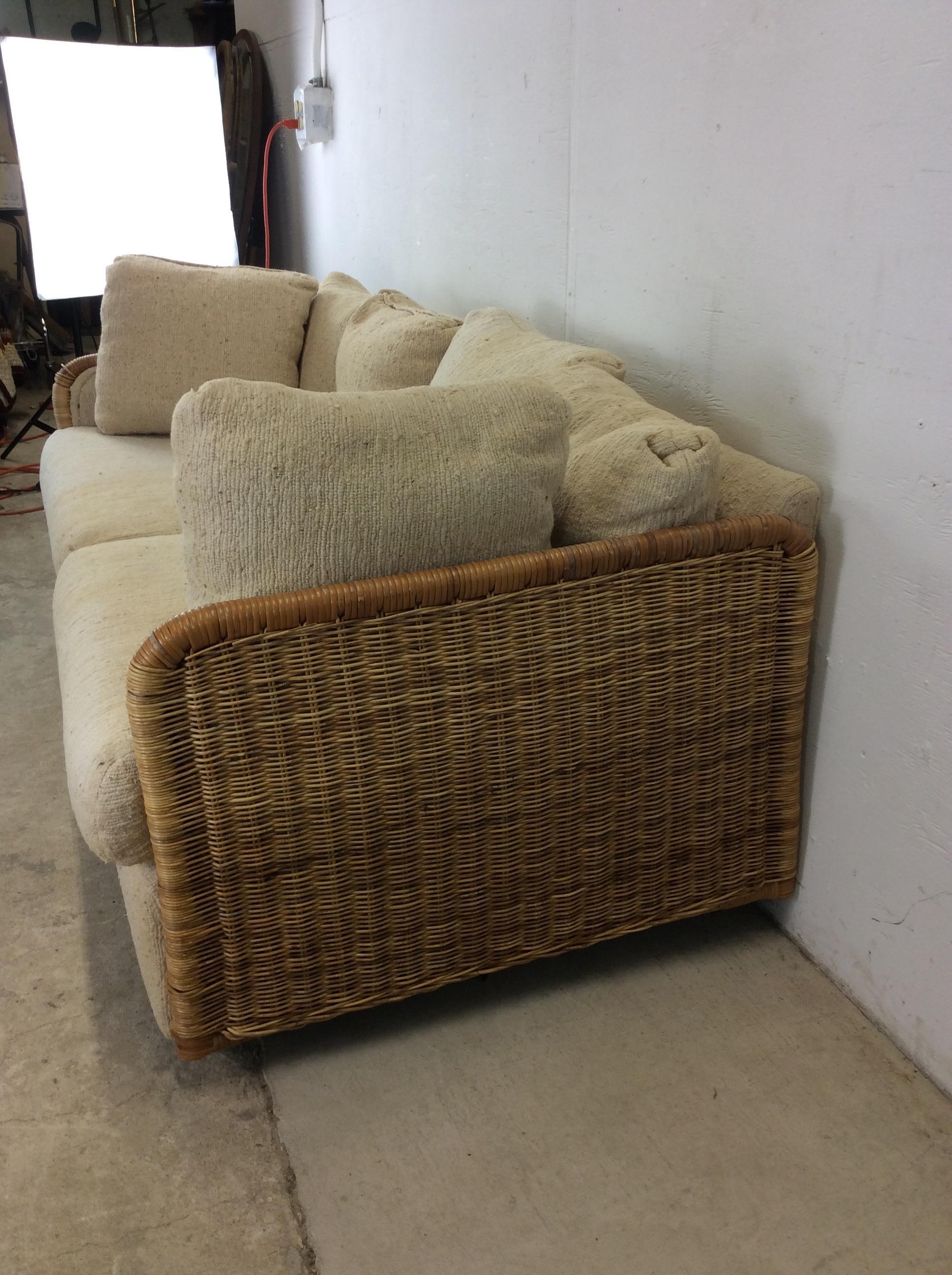 Mid Century Modern 3 Seater Sofa with Wicker Arms en vente 3