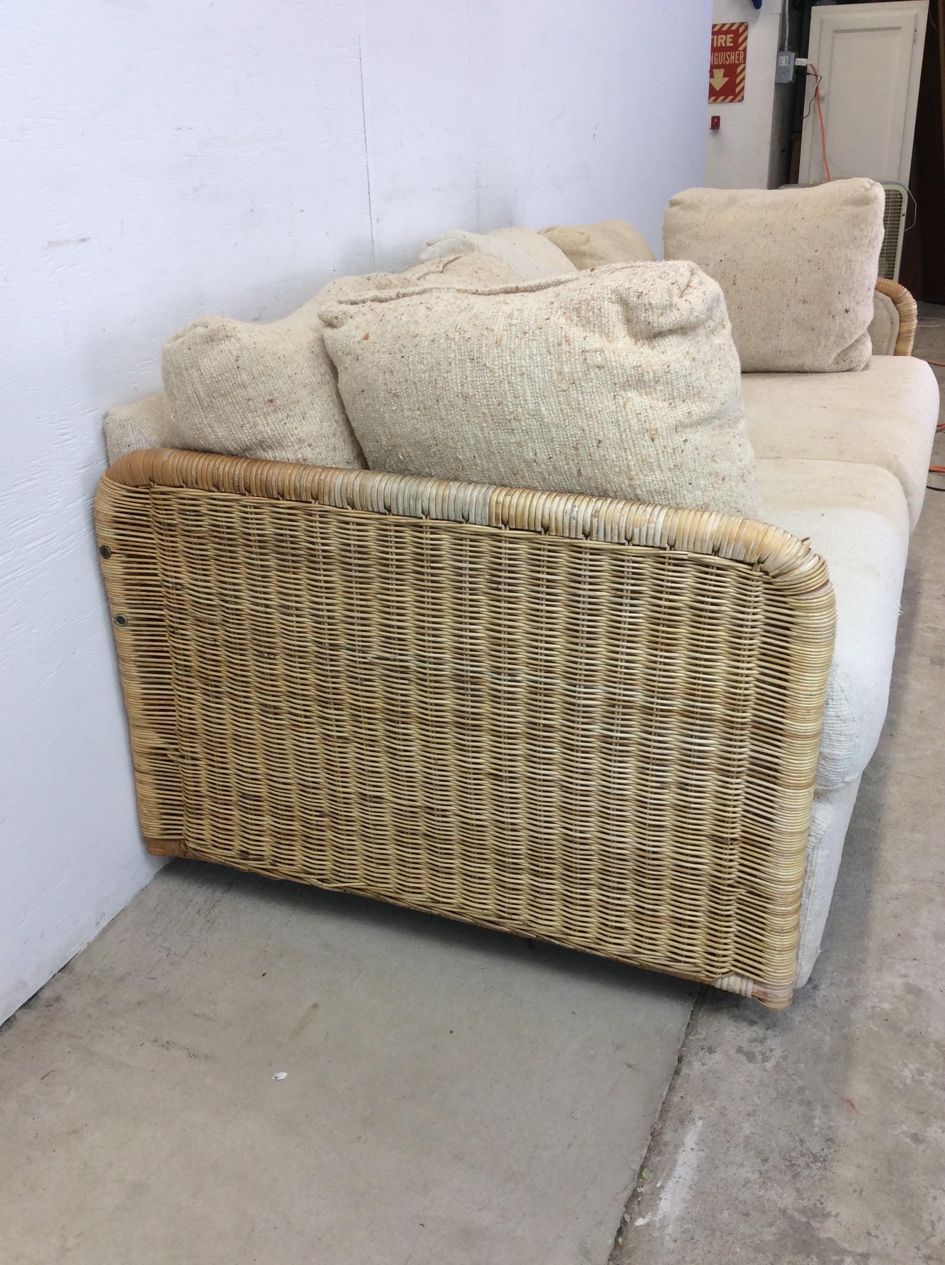 Mid Century Modern 3 Seater Sofa with Wicker Arms en vente 6