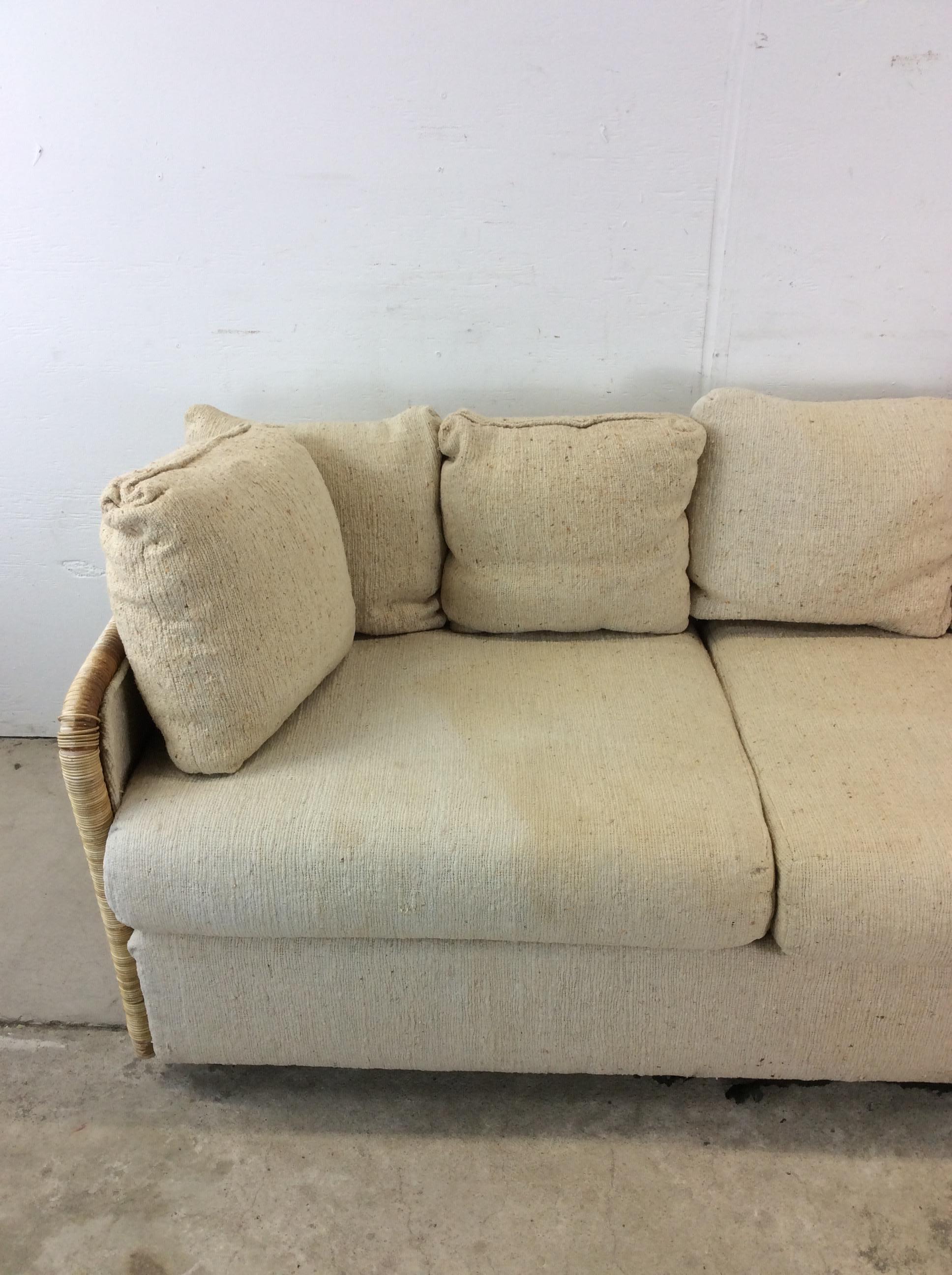 Mid-Century Modern Mid Century Modern 3 Seater Sofa with Wicker Arms en vente