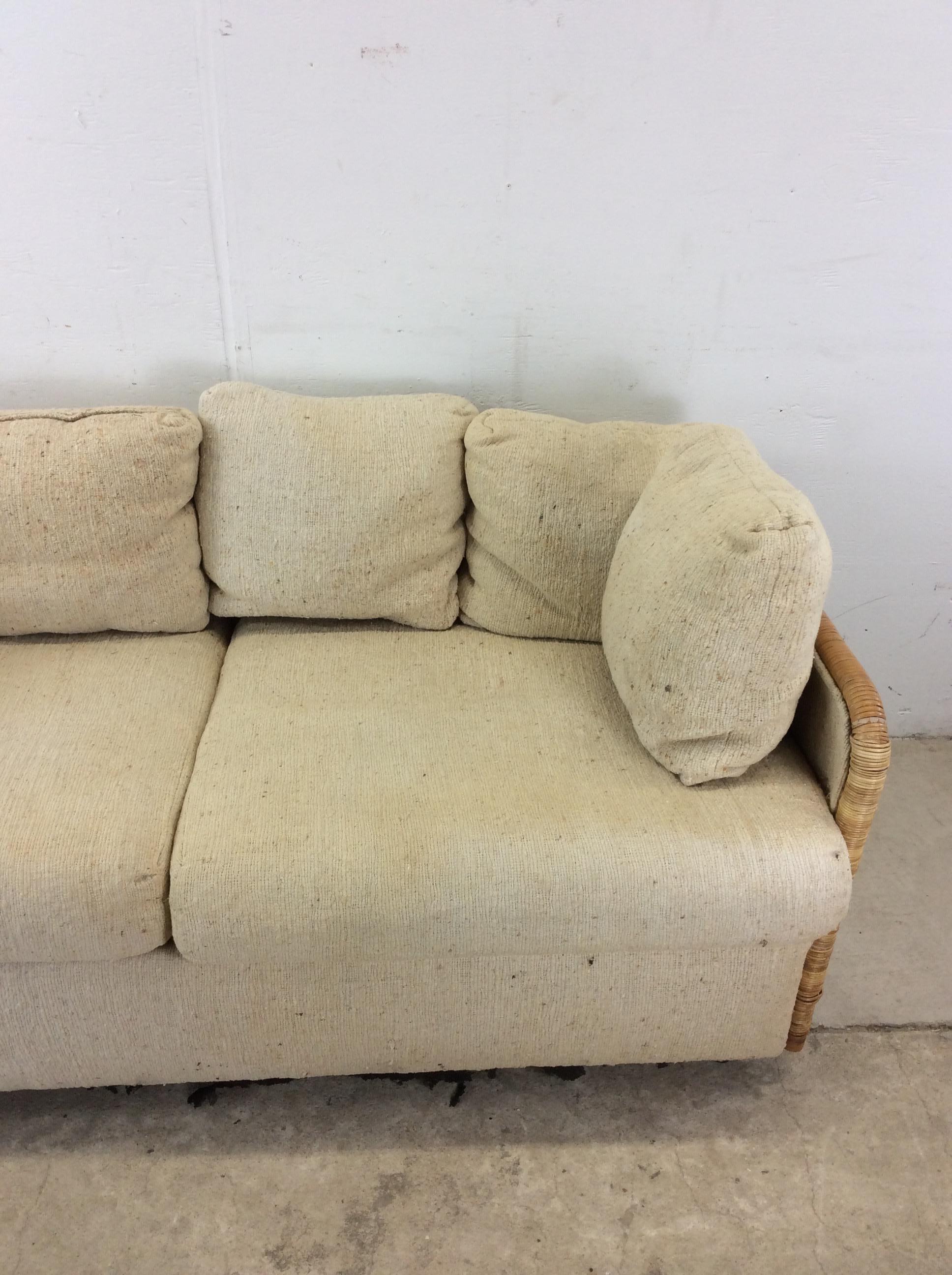 Américain Mid Century Modern 3 Seater Sofa with Wicker Arms en vente