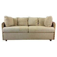 Mid Century Modern 3 Seater Sofa with Wicker Arms