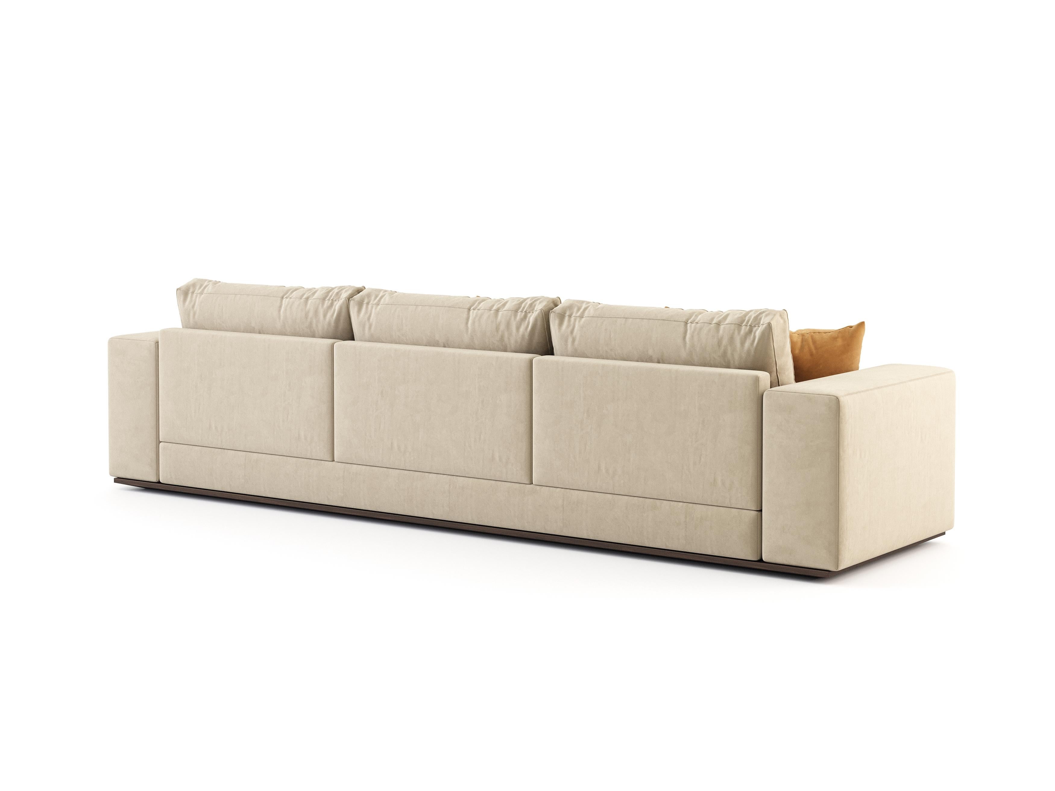 Sublime Sofa aus Holz und Textil mit 3 Sitzen, Moderne der Mitte des Jahrhunderts (Handgefertigt) im Angebot