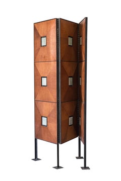 Mid-Century Modern 3 Section Room Divider/Screen with Light Blue-Green Art Tiles