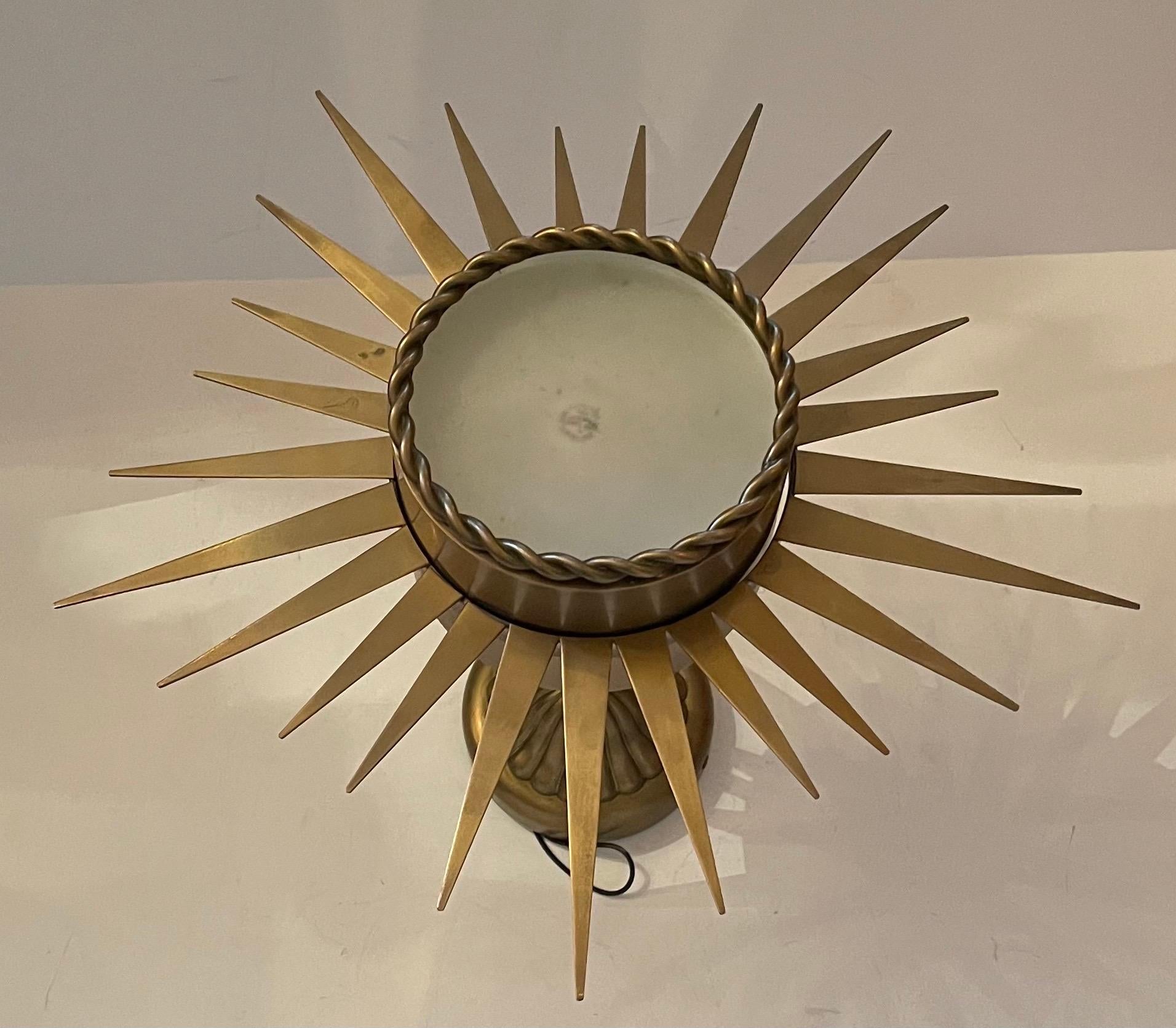 Mid-Century Modern Semi-Flush Mount Brass Frosted Glass Star Pendent Fixture 3