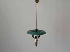 Mid-century Modern 3 Socket Green Brass Ceiling Lamp, 1950s, Italy