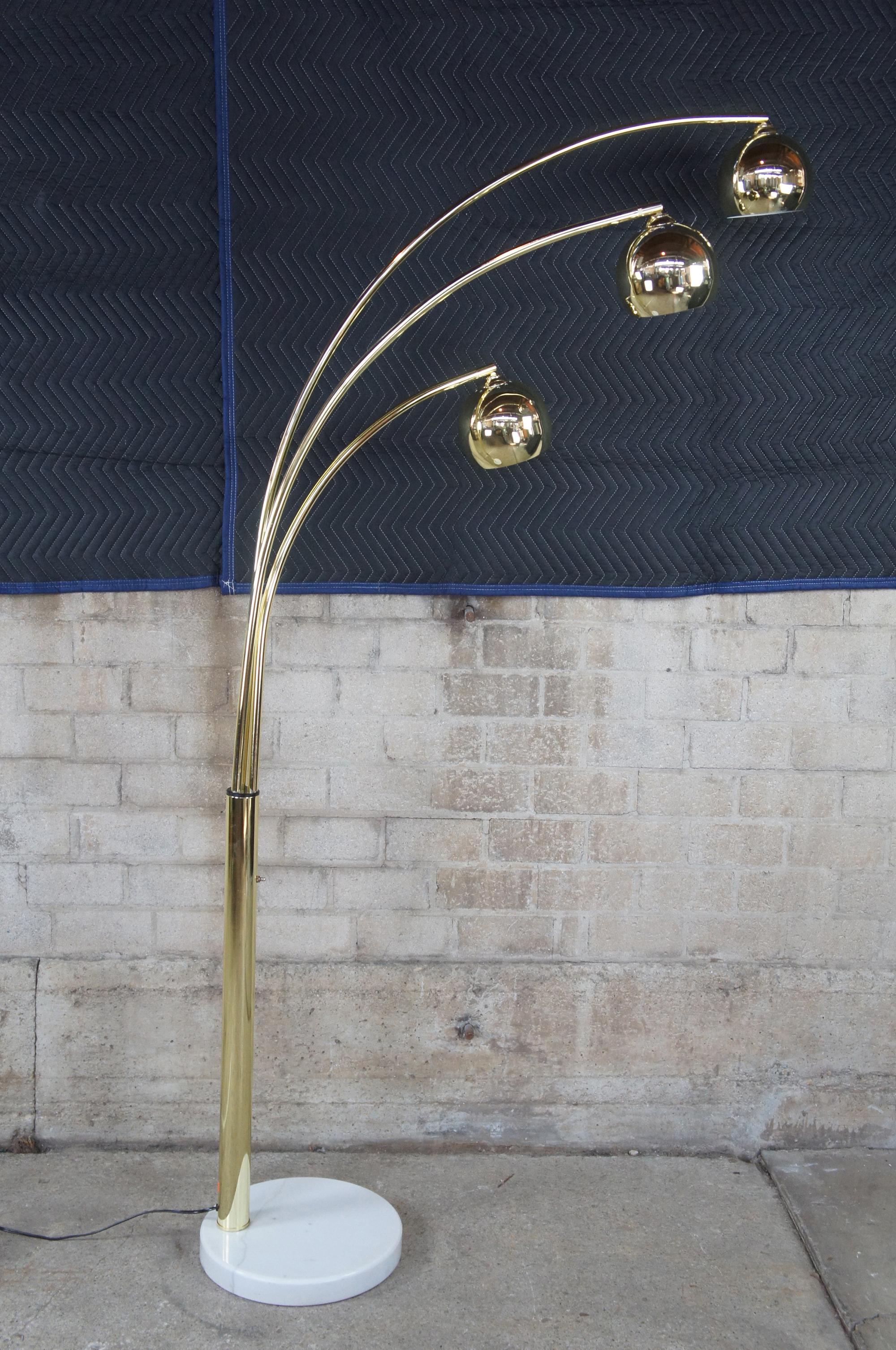 Mid-Century Modern 3 Swing Arm Gold Globe Arc Arched Floor Lamp Marble Base MCM 2