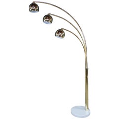 Mid-Century Modern 3 Swing Arm Gold Globe Arc Arched Floor Lamp Marble Base MCM