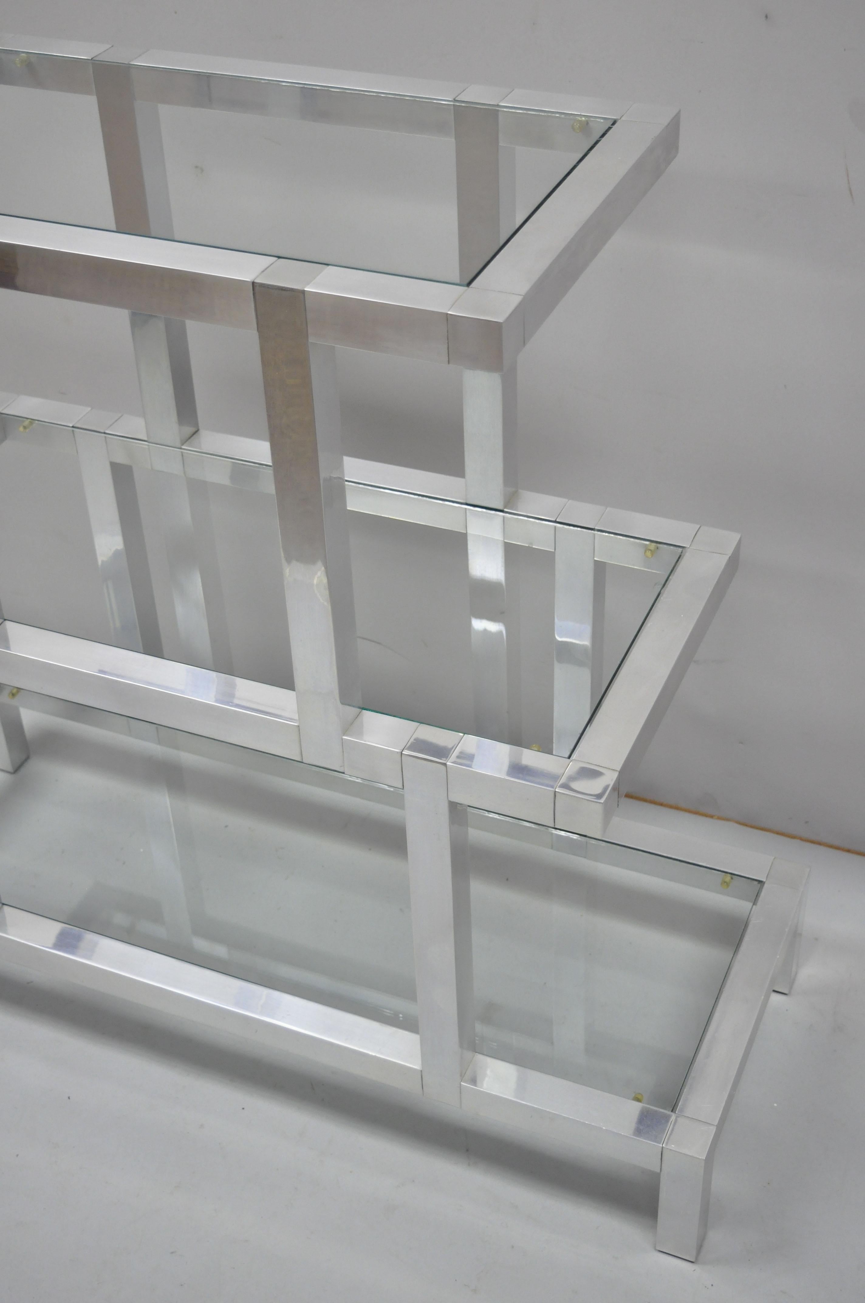 Mid-Century Modern 3-Tier Aluminum Glass Baughman Style Etagere Display Shelf 5