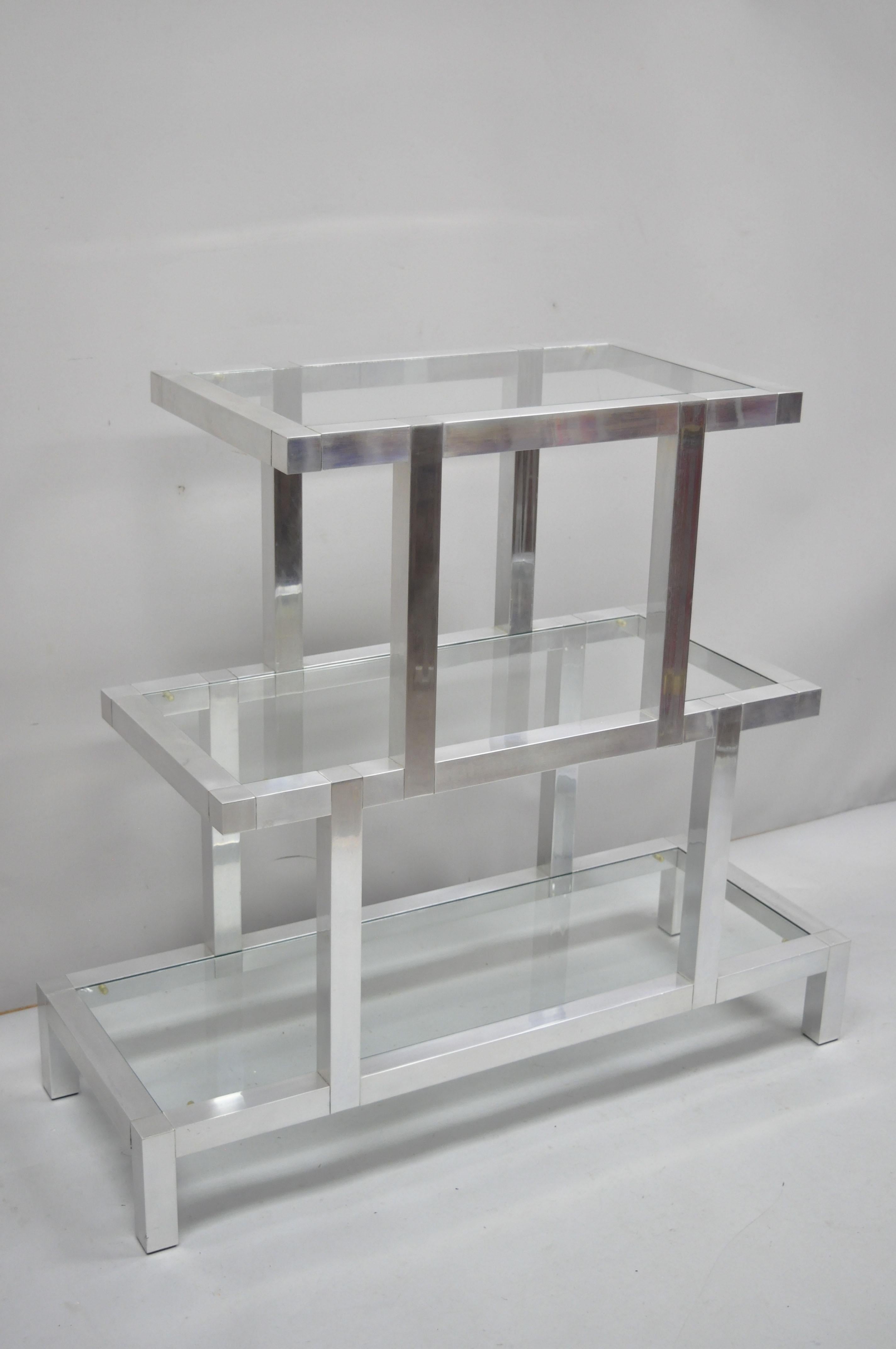 American Mid-Century Modern 3-Tier Aluminum Glass Baughman Style Etagere Display Shelf