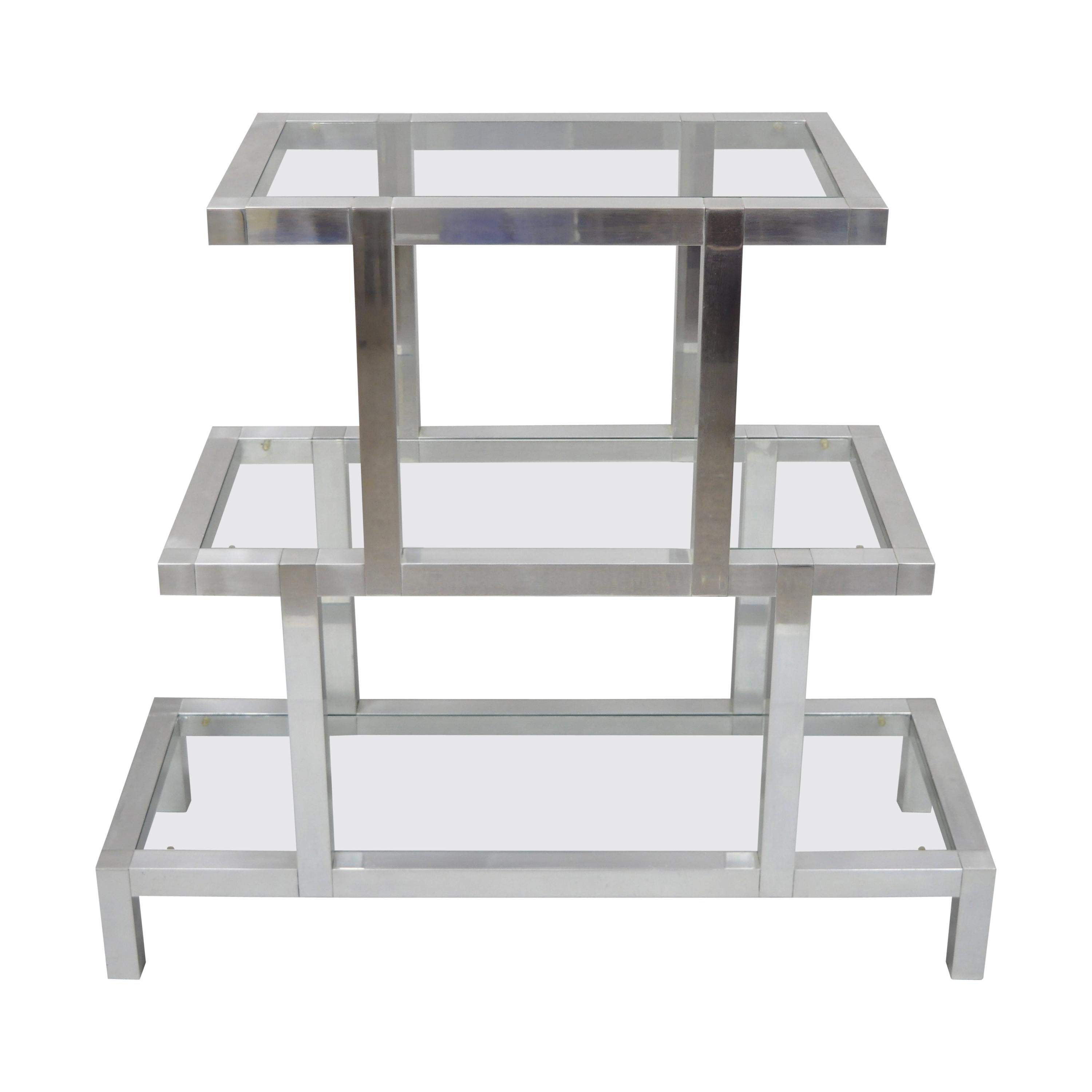 Mid-Century Modern 3-Tier Aluminum Glass Baughman Style Etagere Display Shelf