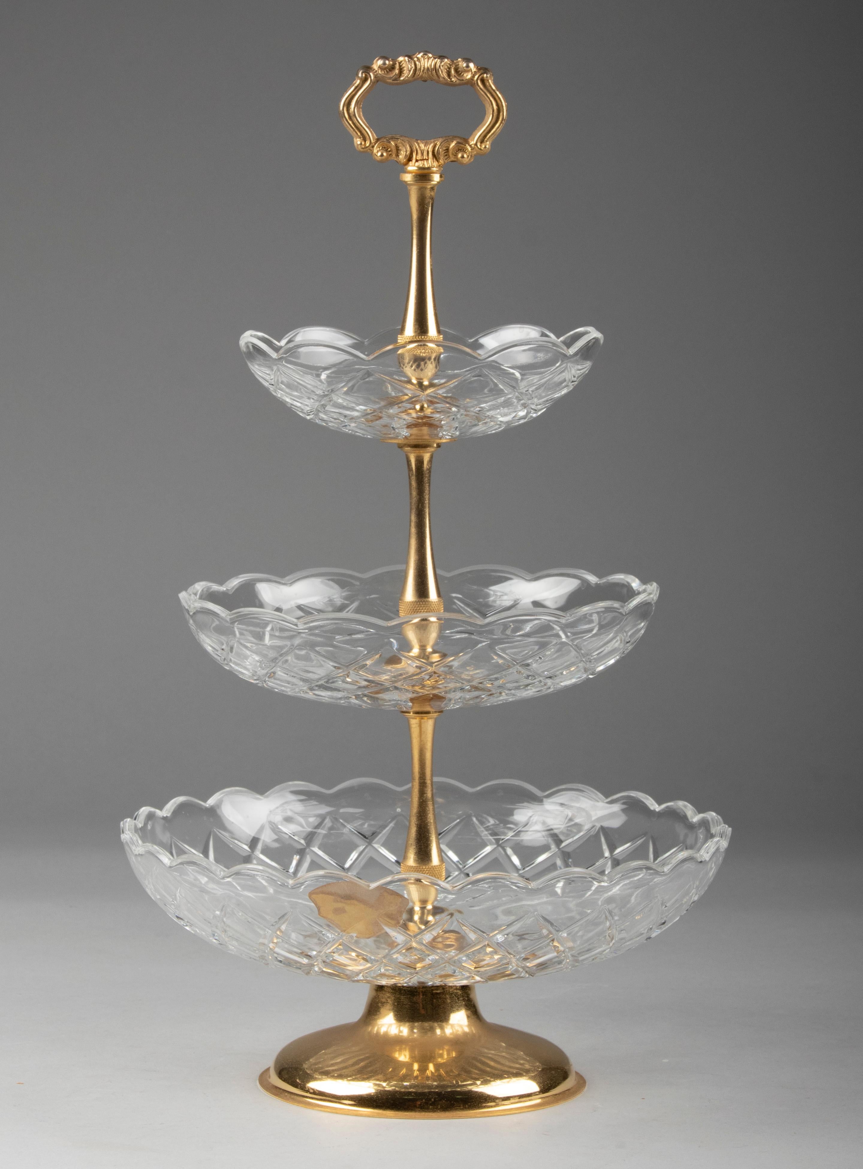 Servidor de cristal de 3 pisos Mid Century Modern by Val Saint Lambert Belga en venta